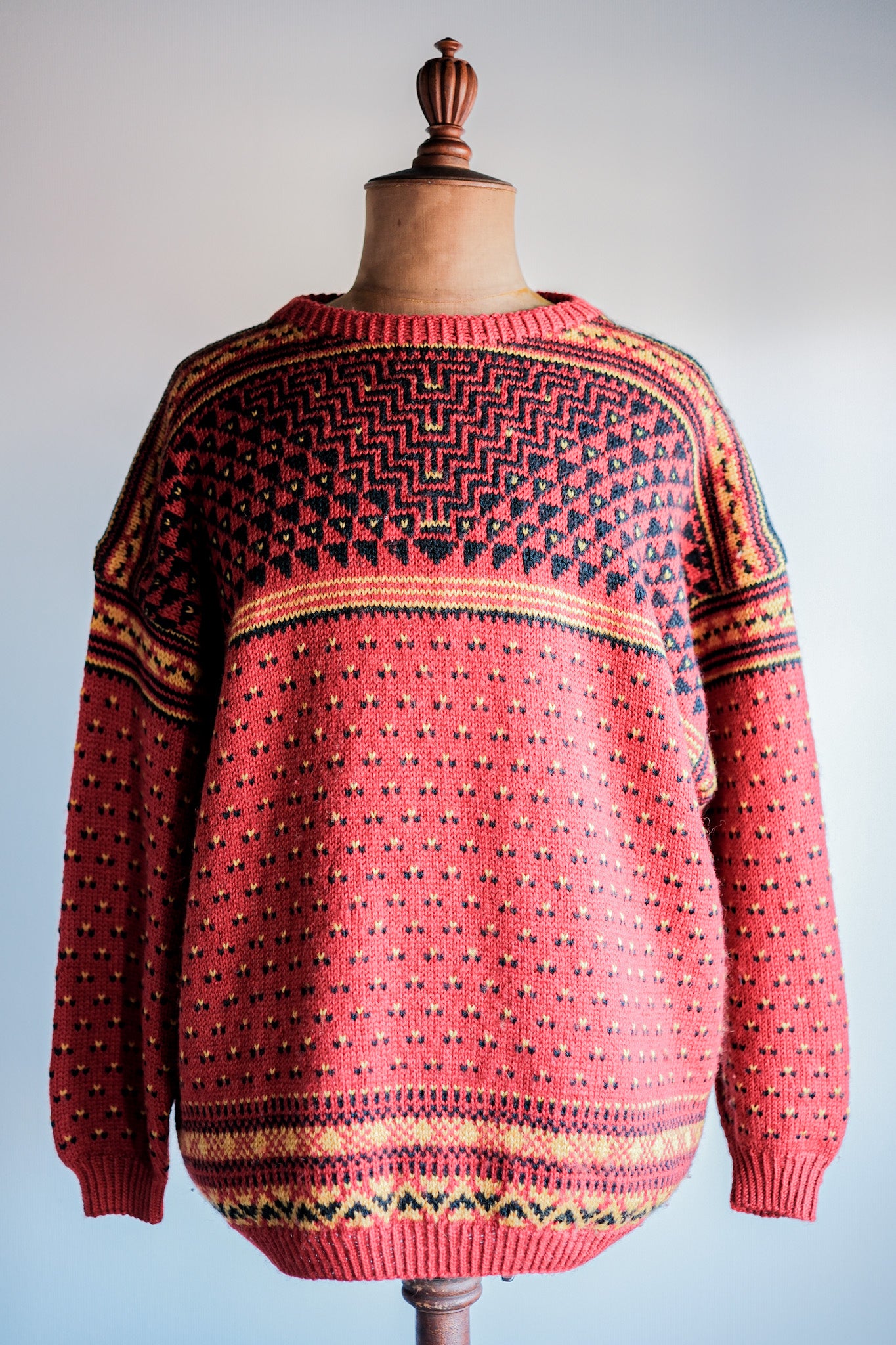 【~60's】British Vintage Fisherman Crew Neck Wool Jumper "Handmade"