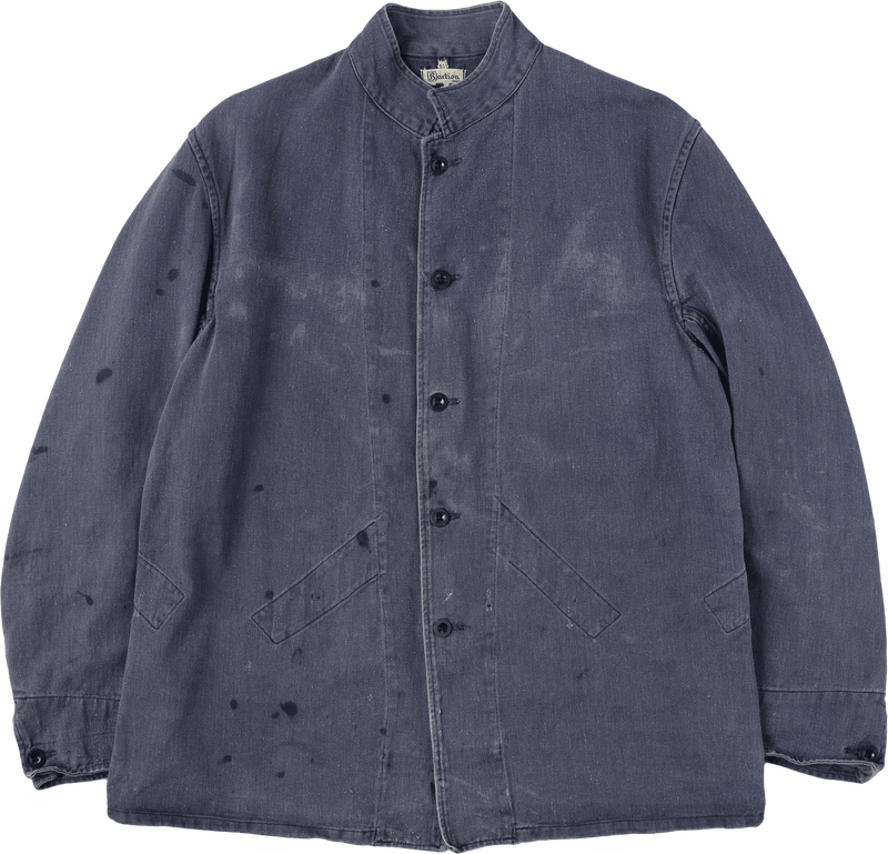 【~50's】British Vintage Blue Cotton Drill Stand Collar Work Jacket Size.6