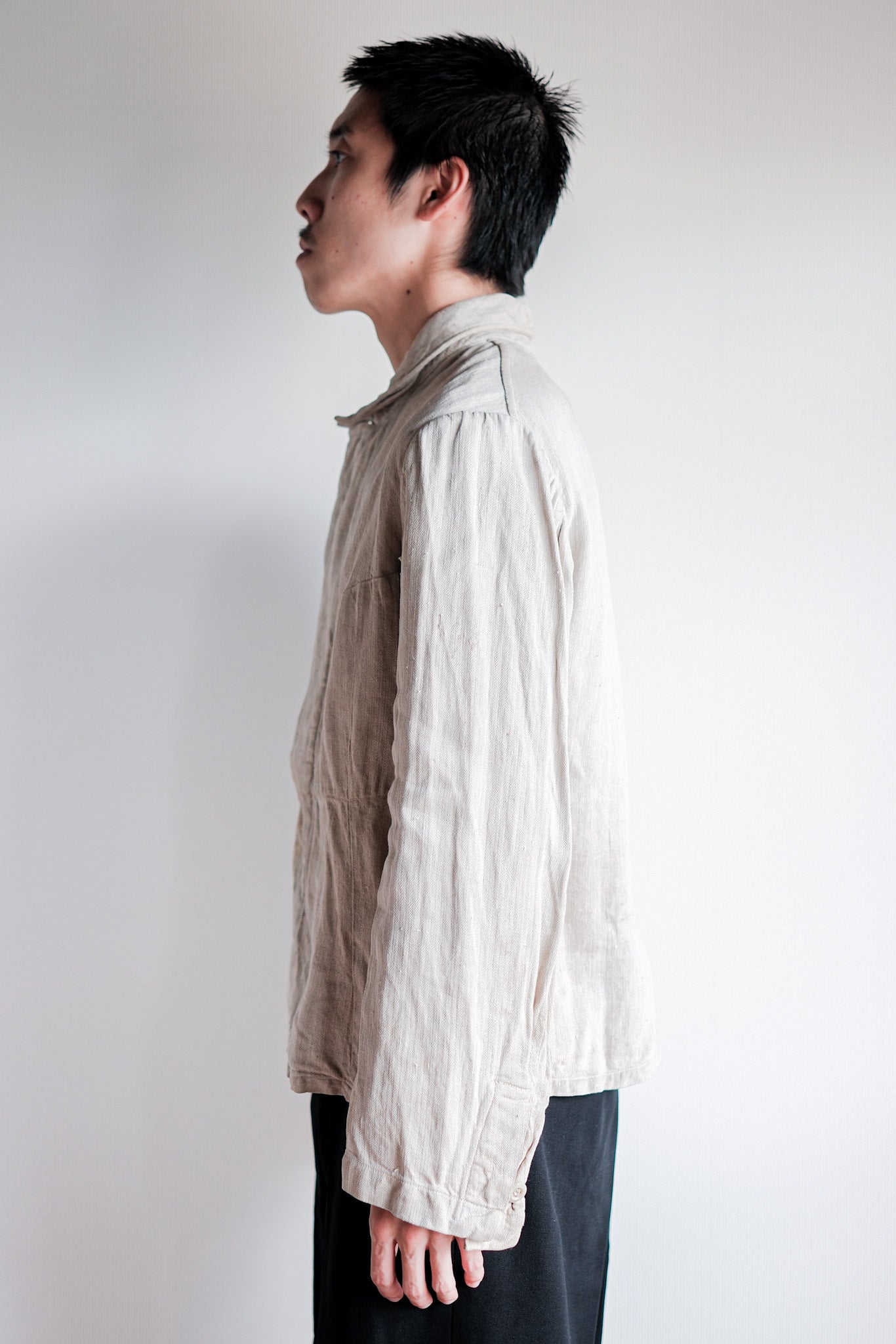 【~40's】German Air Force Drillich HBT Linen Jacket With Chin Strap "Luftwaffe"