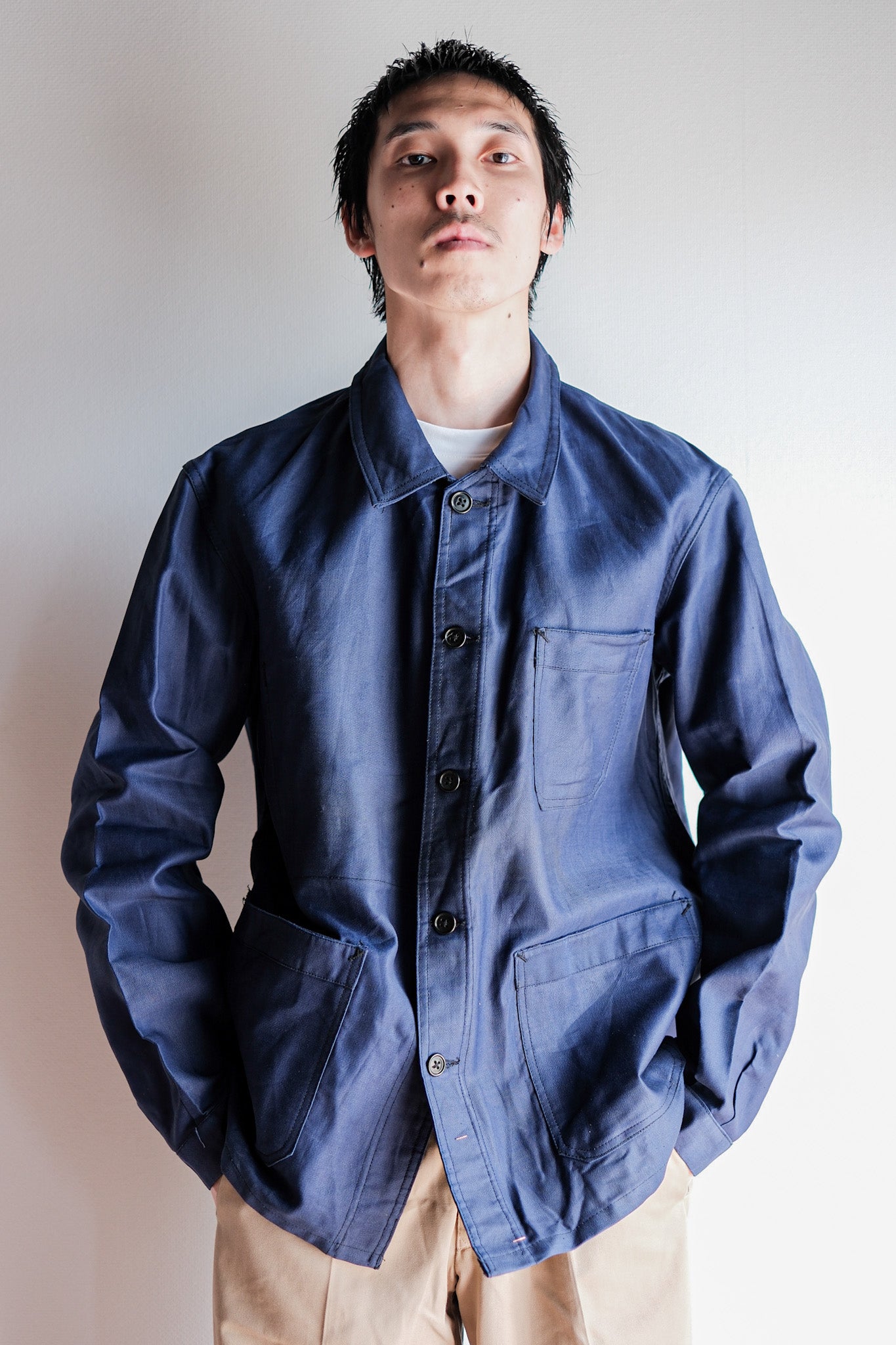 【~50's】French Vintage Blue Thin Twill Work Jacket "Vulcain" "Dead Stock"