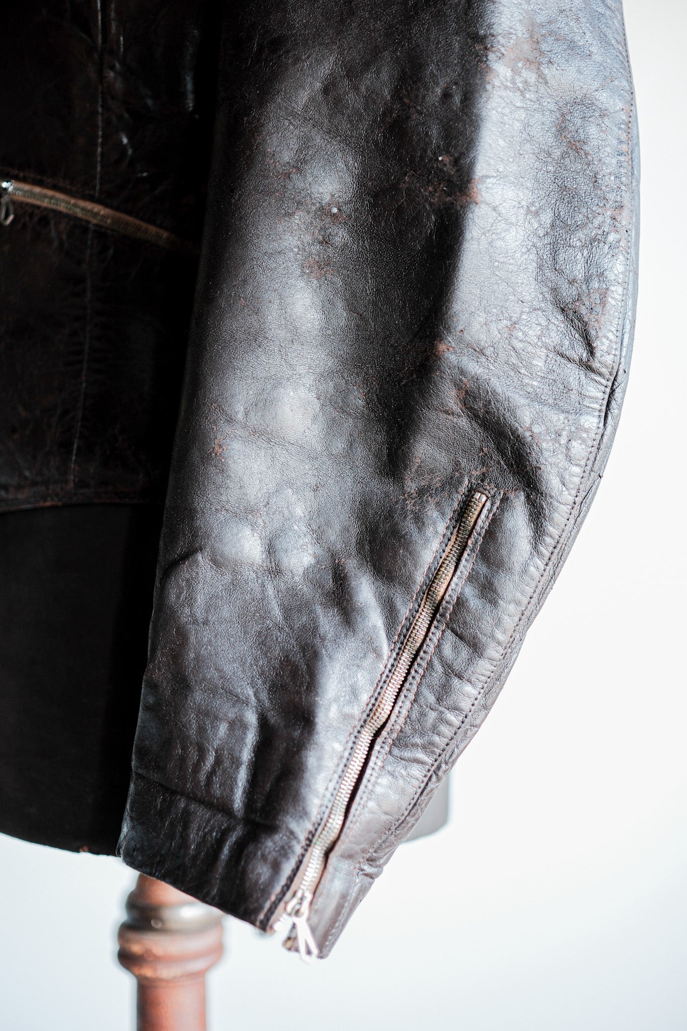 【~40's】German Vintage Double Breasted Motorcycle Leather Jacket