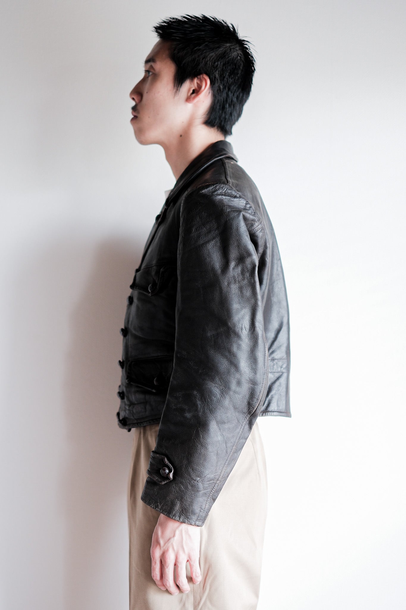 【~40's】German Vintage Double Breasted Motorcycle Leather Jacket