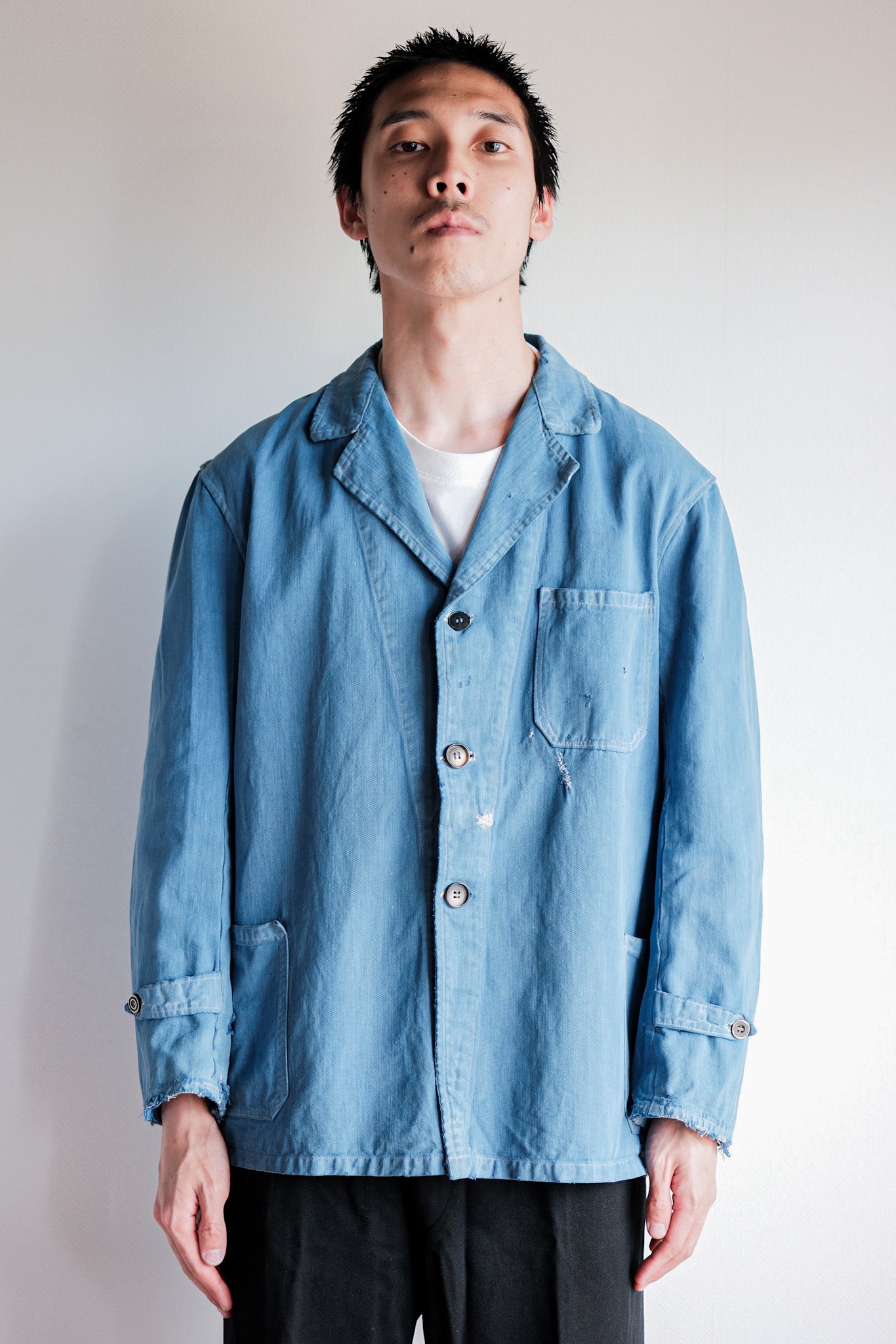 【~40’s】French Vintage Indigo Cotton Twill Lapel Work Jacket