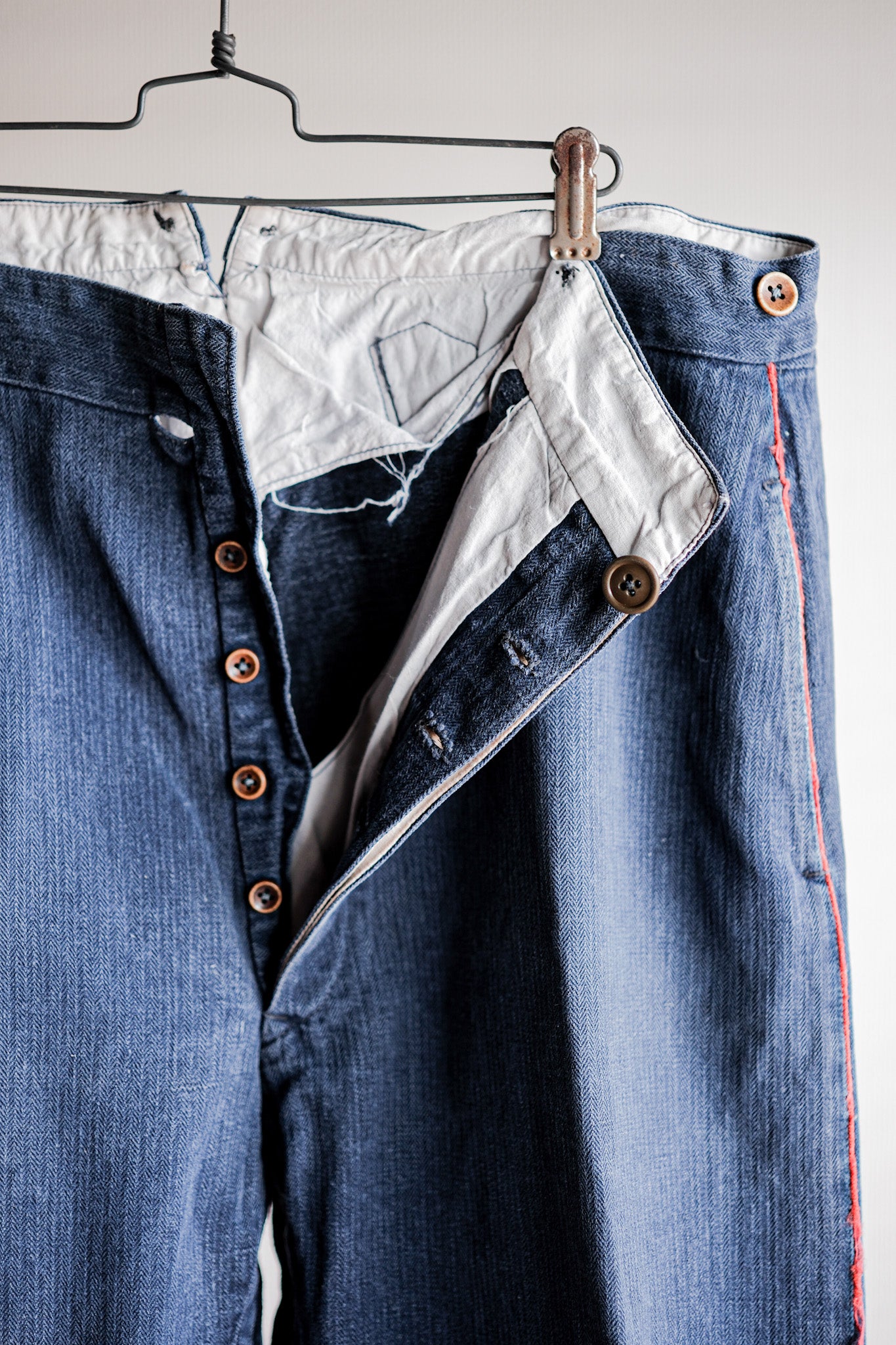 【Early 20th C】French Vintage Indigo HBT Linen Firefighter Trousers