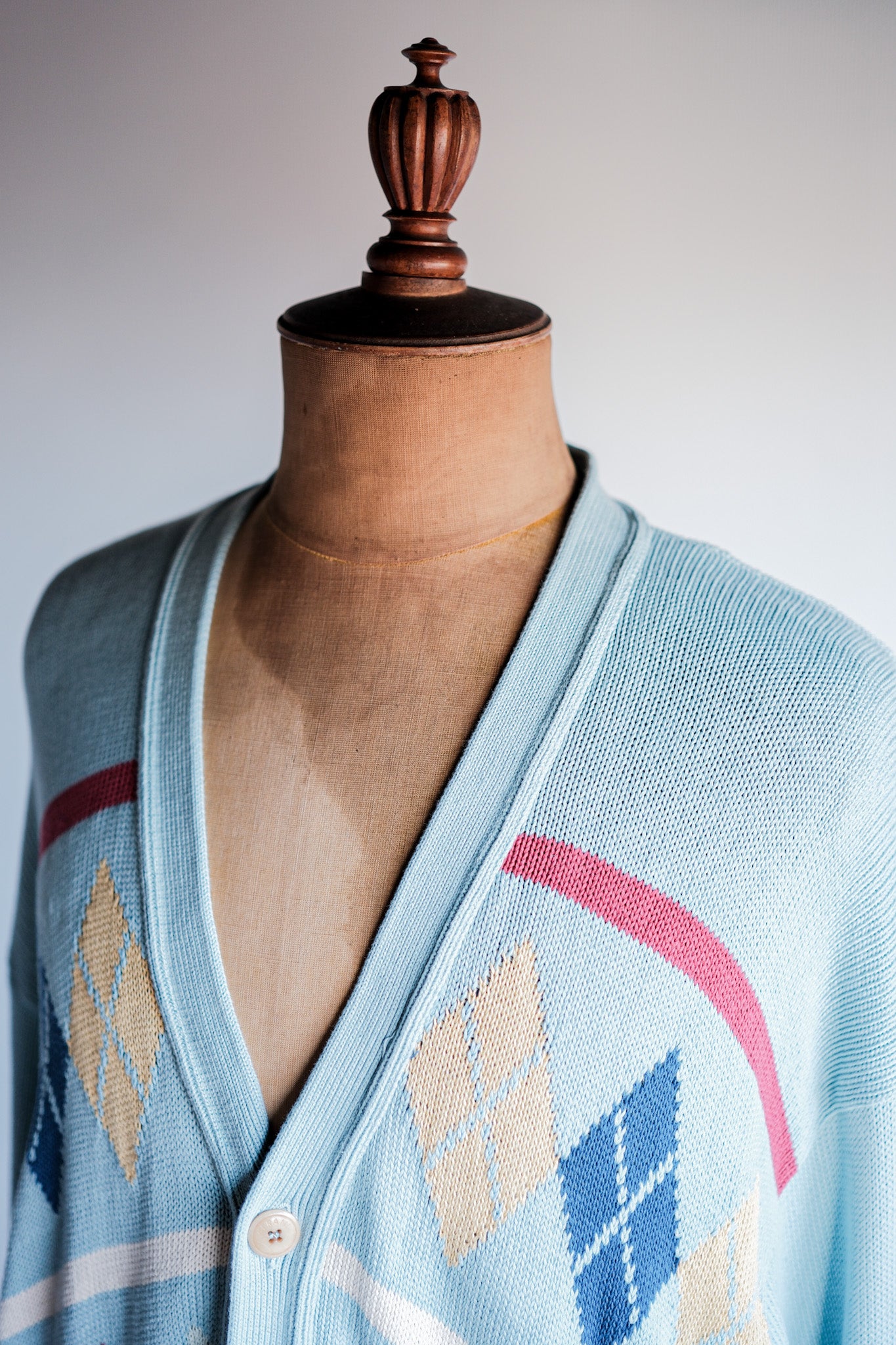【~90's】Italian Vintage Cotton Argyle Cardigan