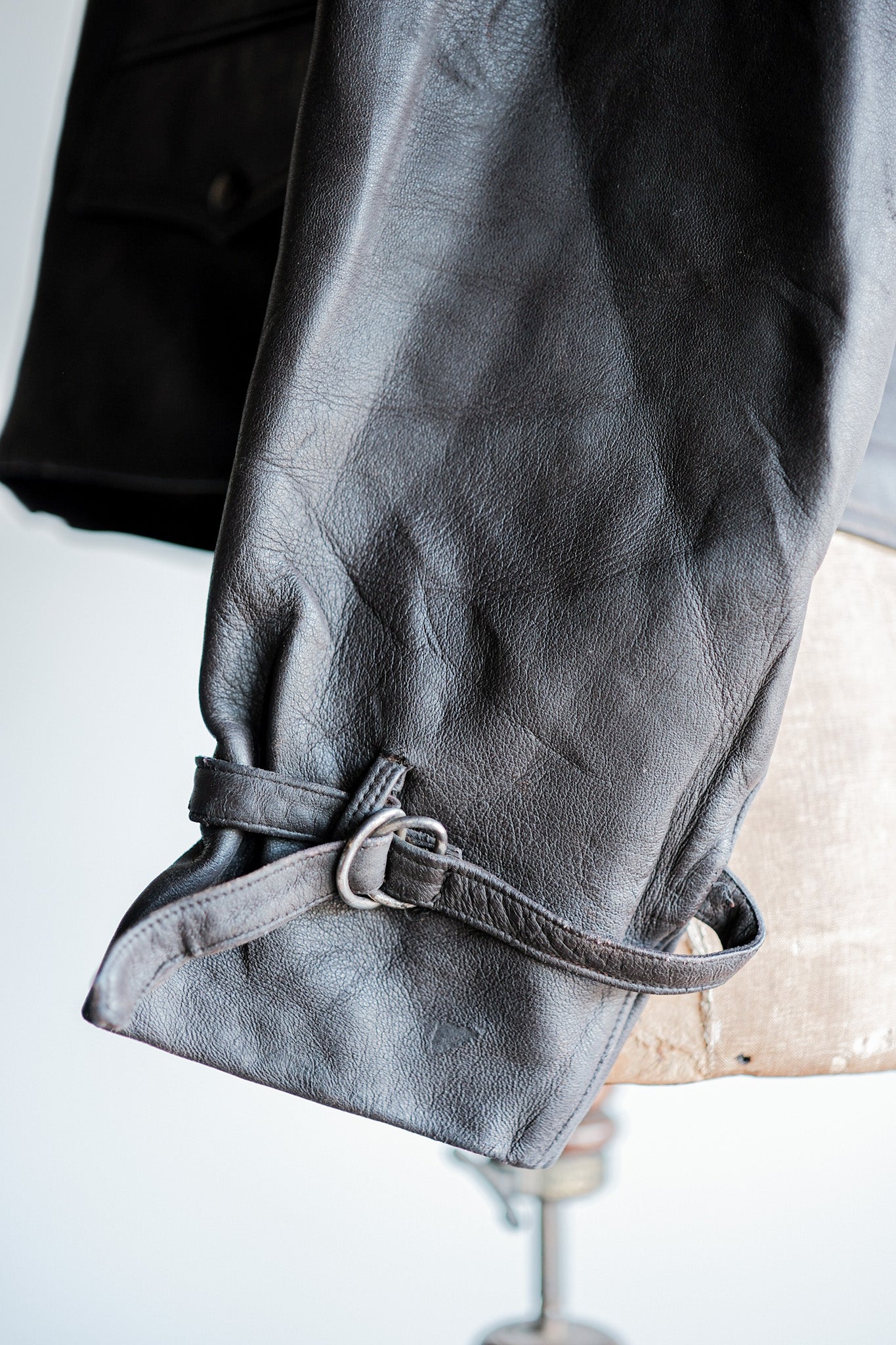 【~40’s】French Vintage Brown Leather Cyclist Jacket "Modified"