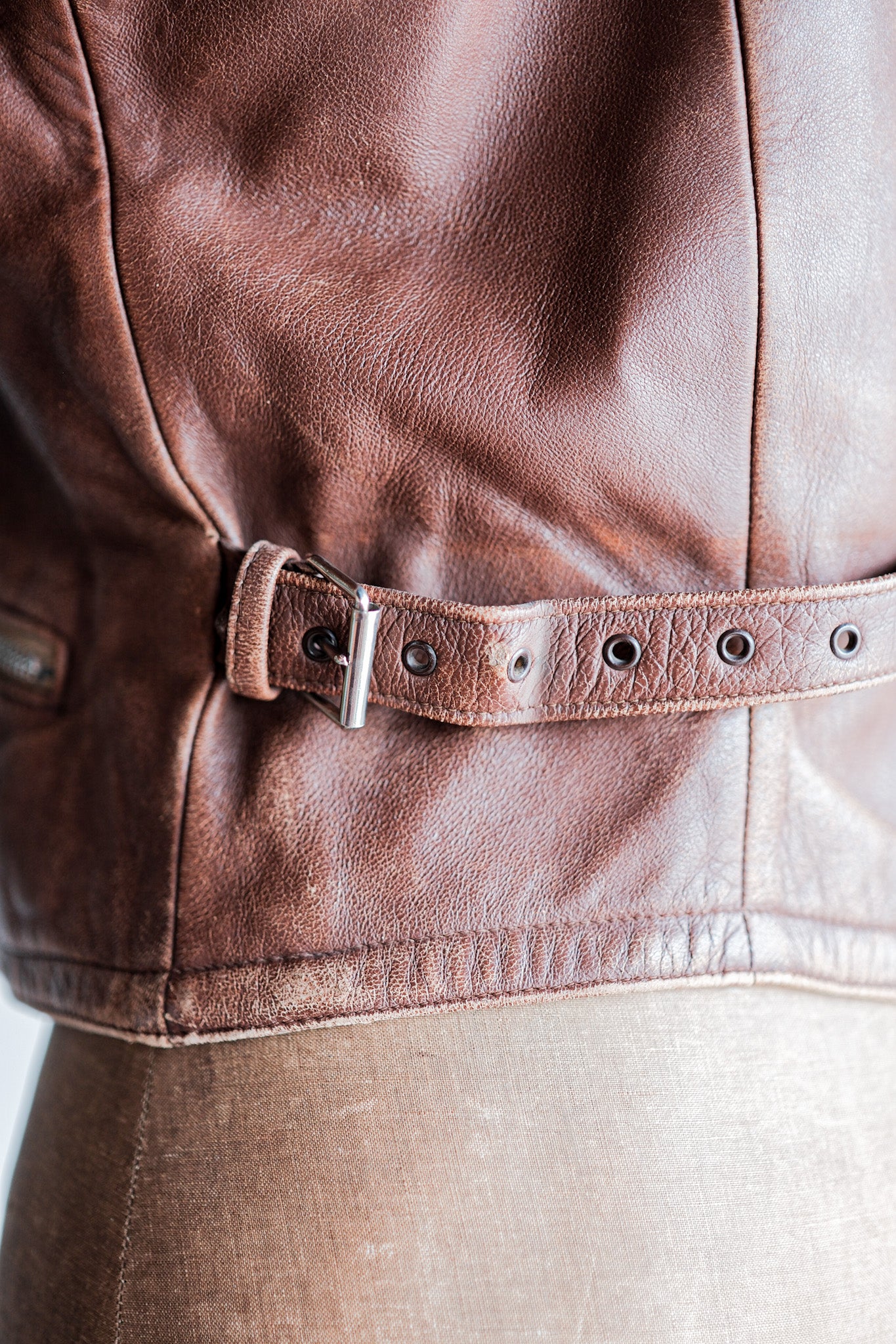 【~30's】German Vintage Double Breasted Motorcycle Leather Jacket