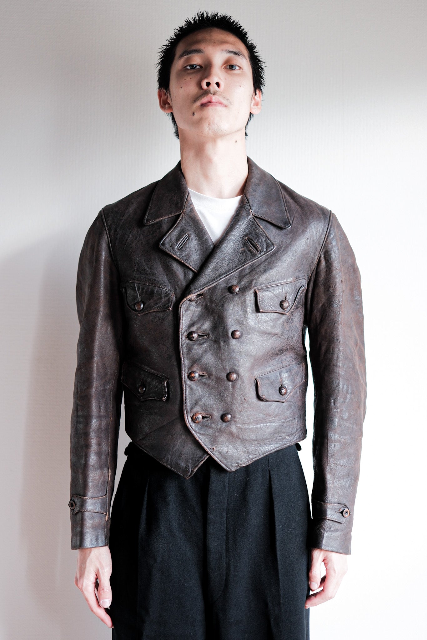 【~40's】German Vintage Double Breasted Motorcycle Leather Jacket