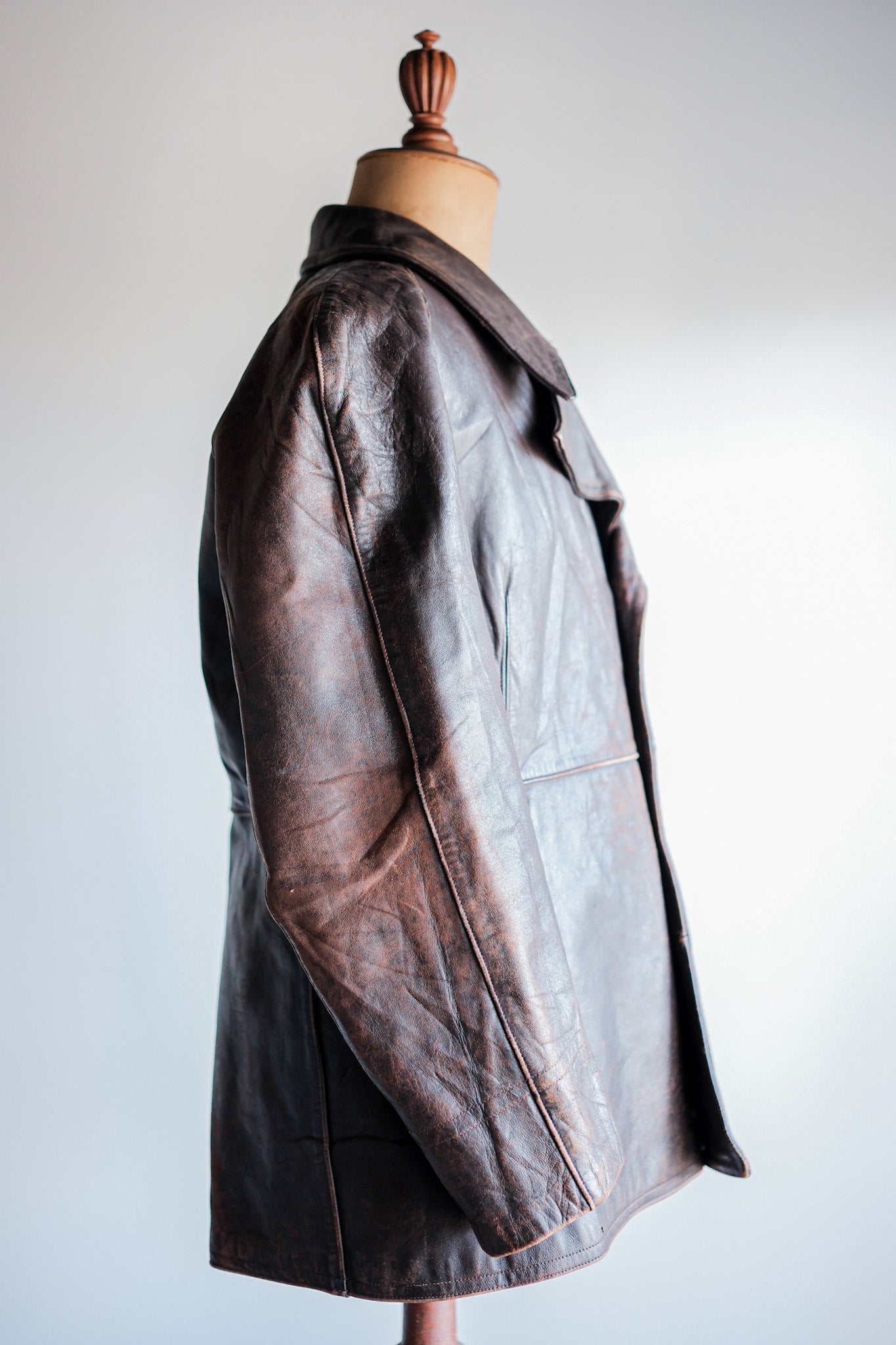 【~50's】French Army Motorcycle Leather Jacket Size.B2