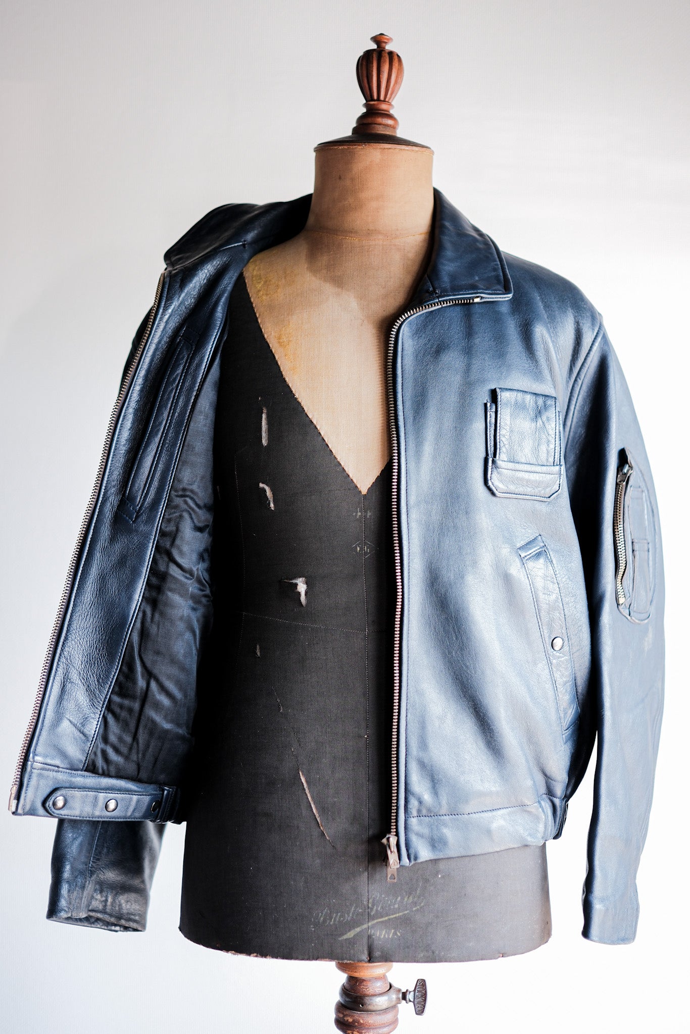 【~70's】French Air Force Pilot Leather Jacket Size.96M