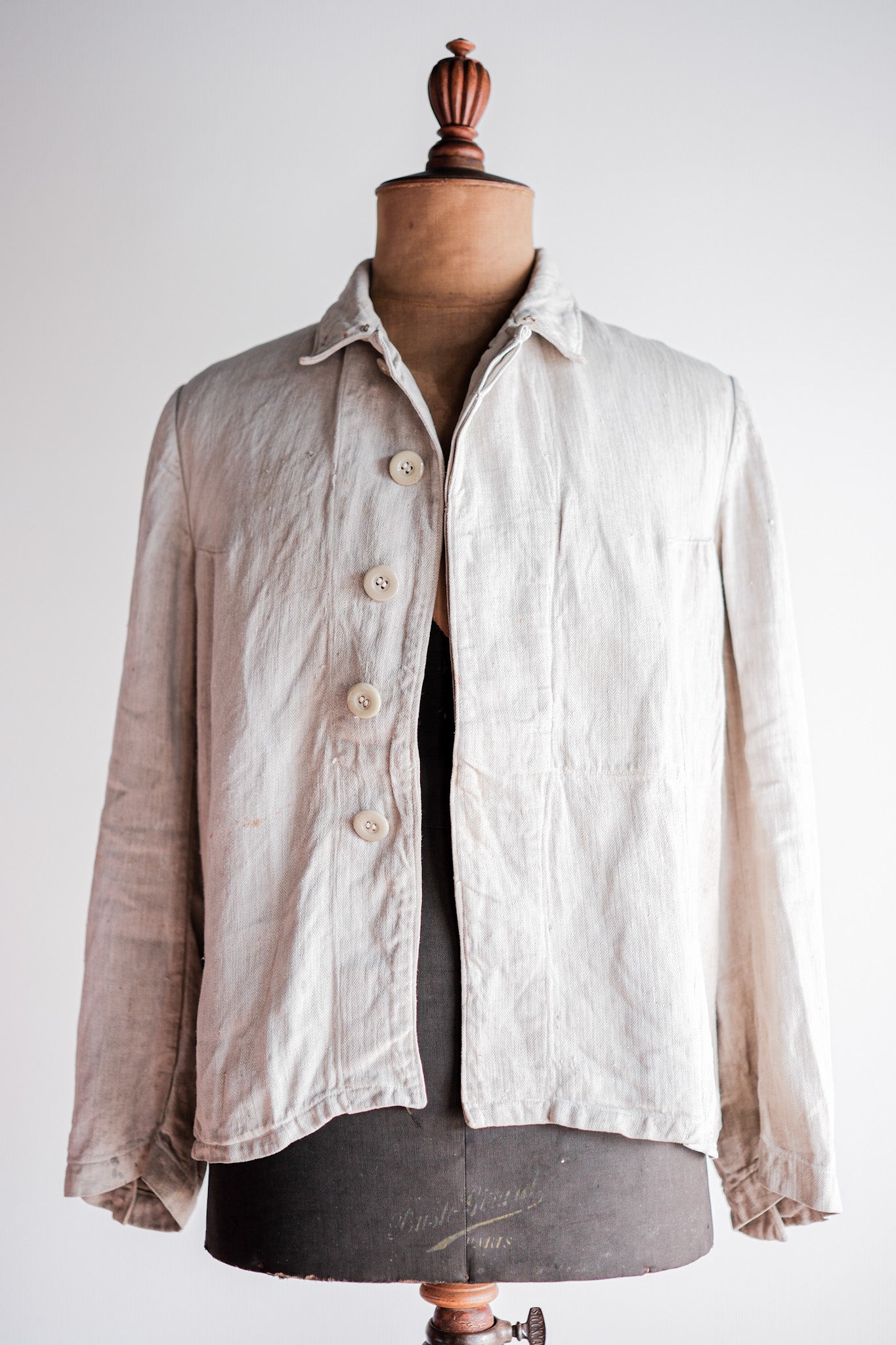 【~40's】German Air Force Drillich HBT Linen Jacket With Chin Strap "Luftwaffe"