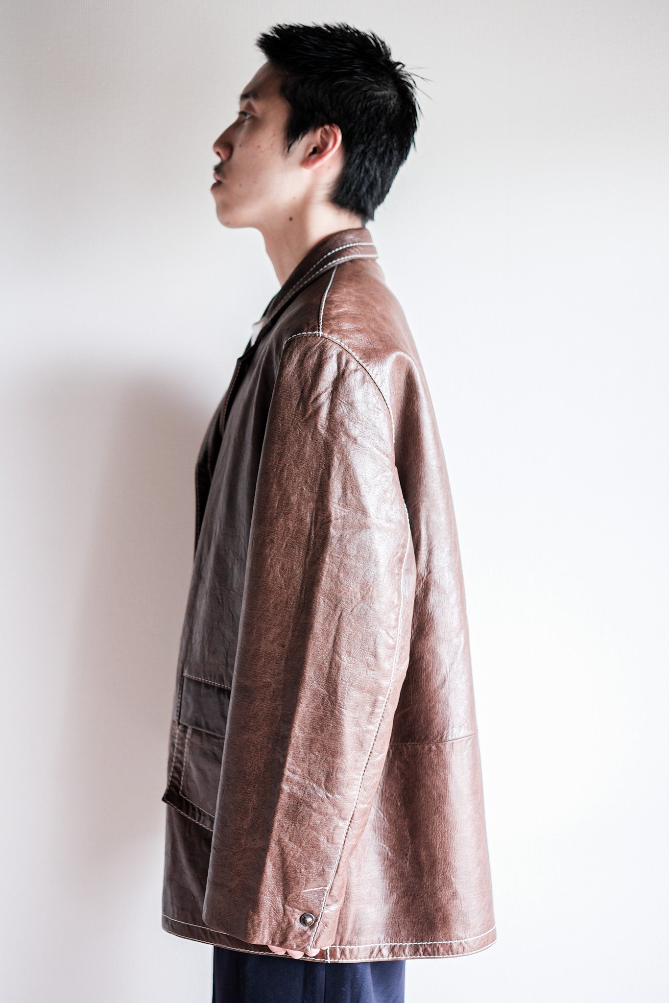 【~90’s】Old ANNE MARIE BERETTA Leather Tailored Jacket Size.T42