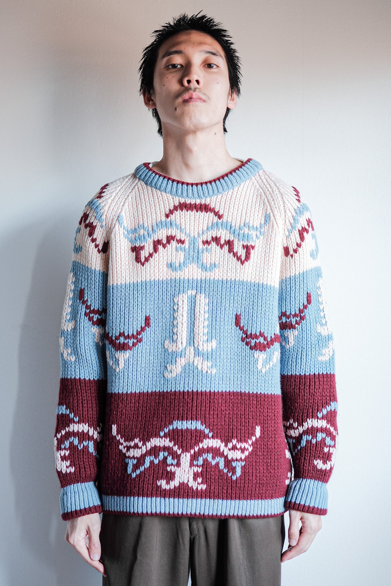 【~60's】British Vintage Fisherman Crew Neck Wool Jumper "Handmade"