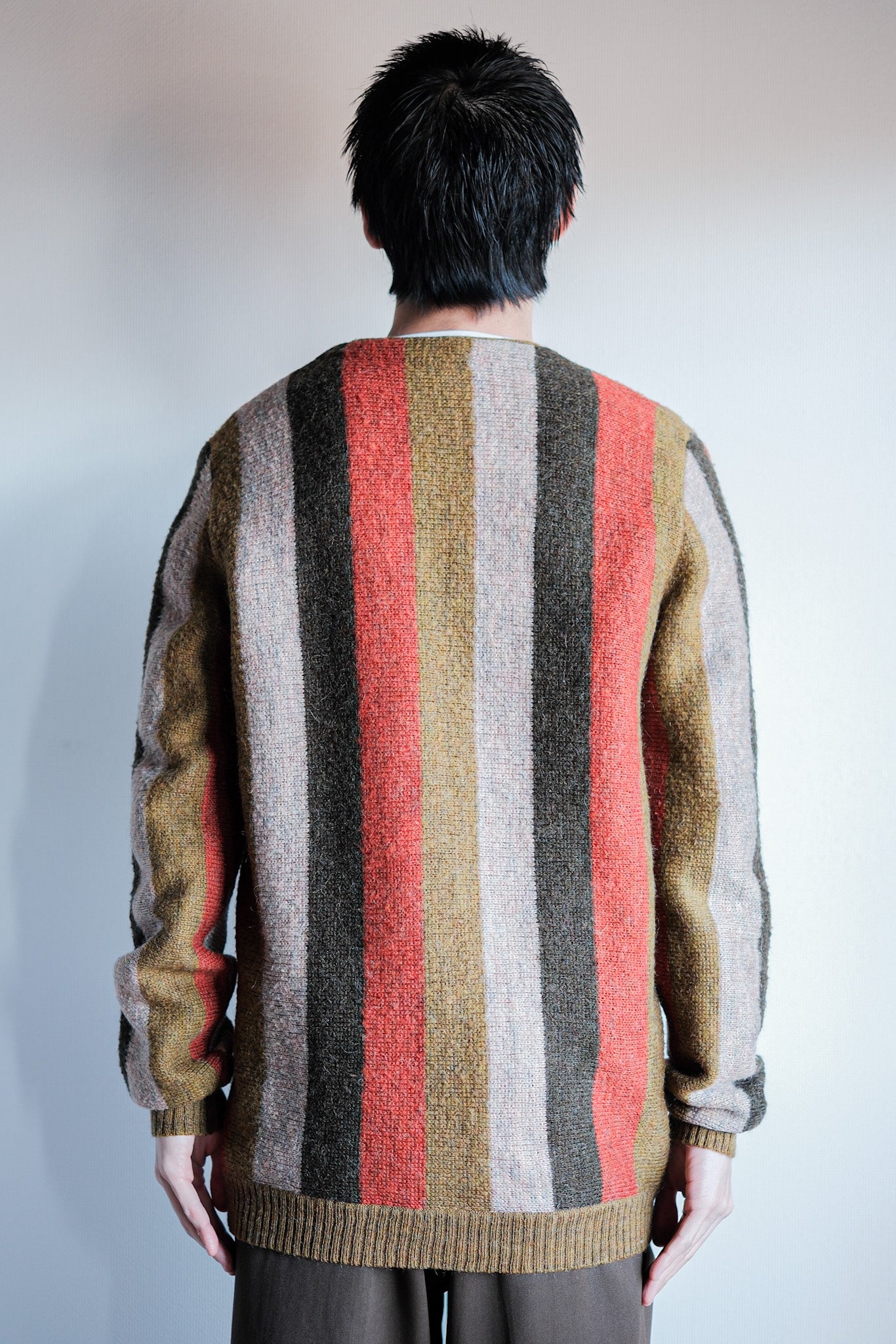 【~80's】Italian Vintage Wool Mix Multi Striped Cardigan