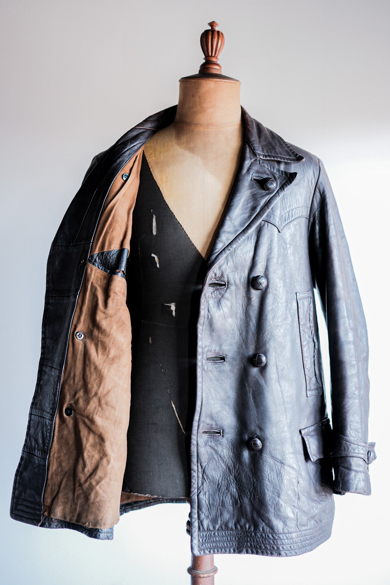 【~30's】German Vintage Double Breasted Motorcycle Leather Jacket