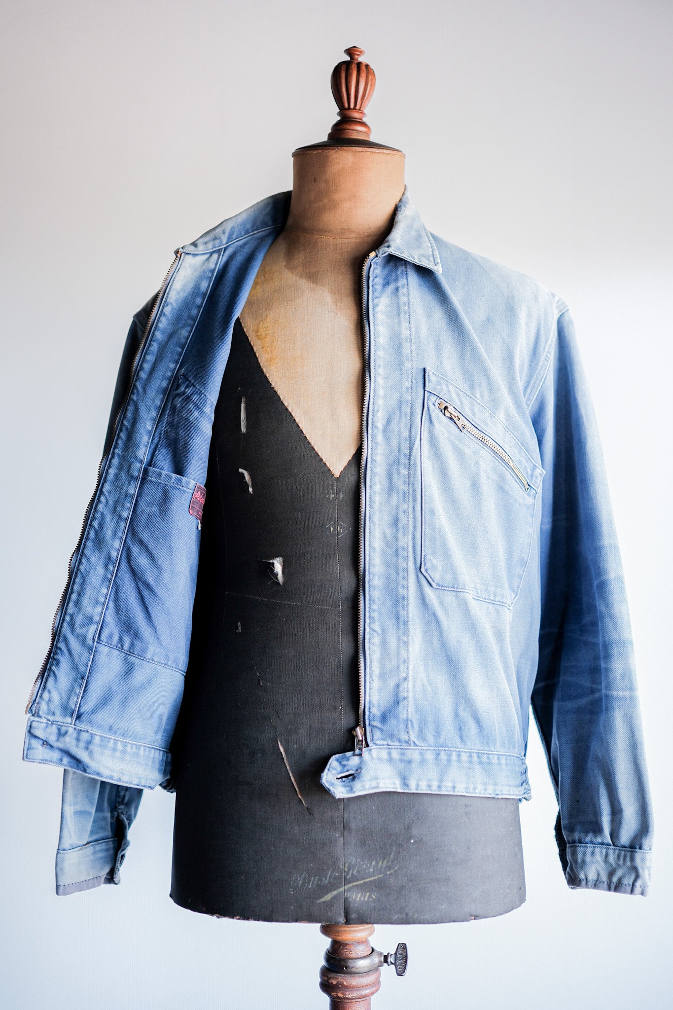 【~50’s】French Vintage Blue Cotton Twill Cyclist Jacket "Adolphe Lafont"