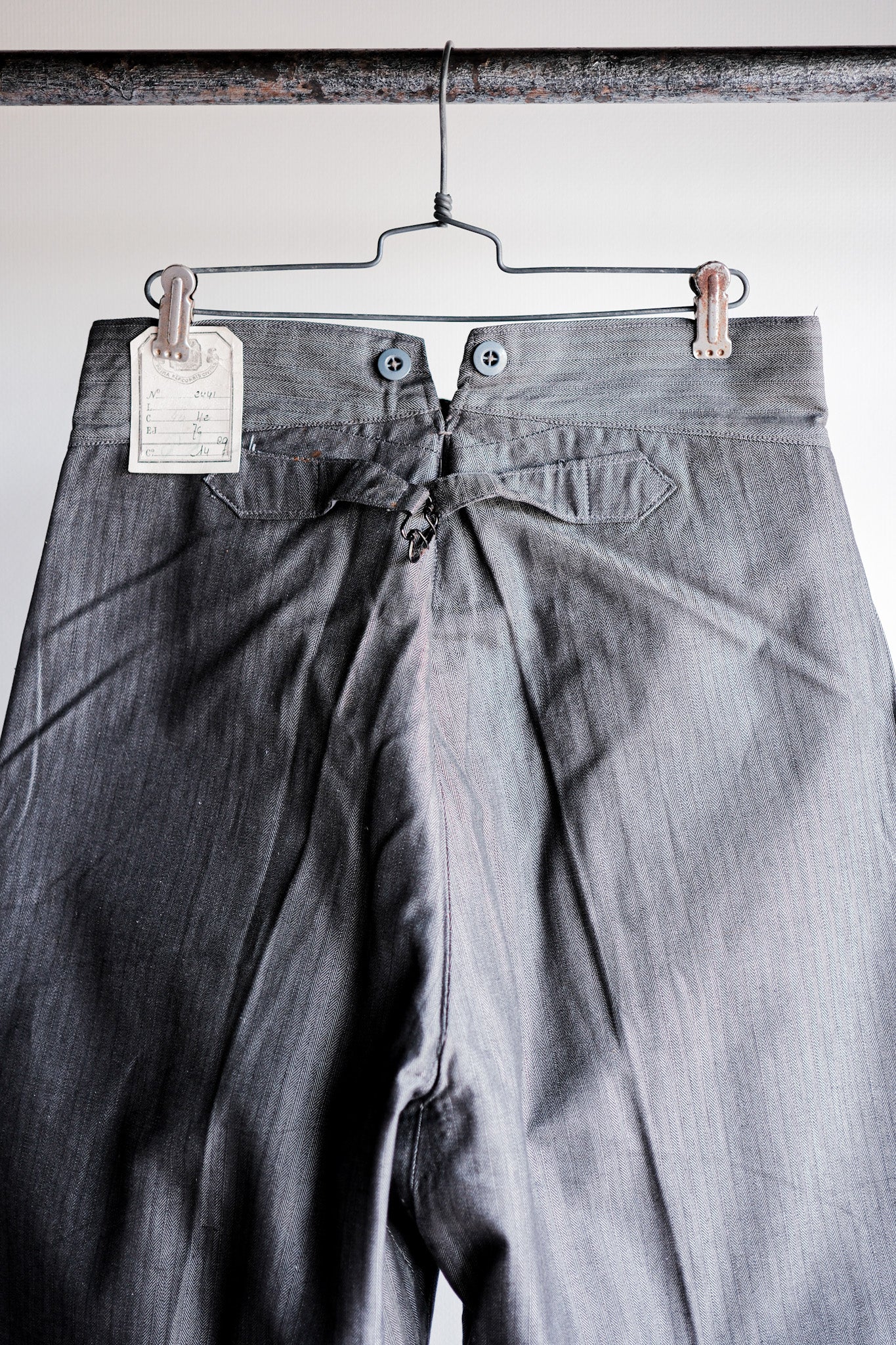 【~30's】French Vintage Salt & Pepper Cotton HBT Work Pants “Dead Stock”