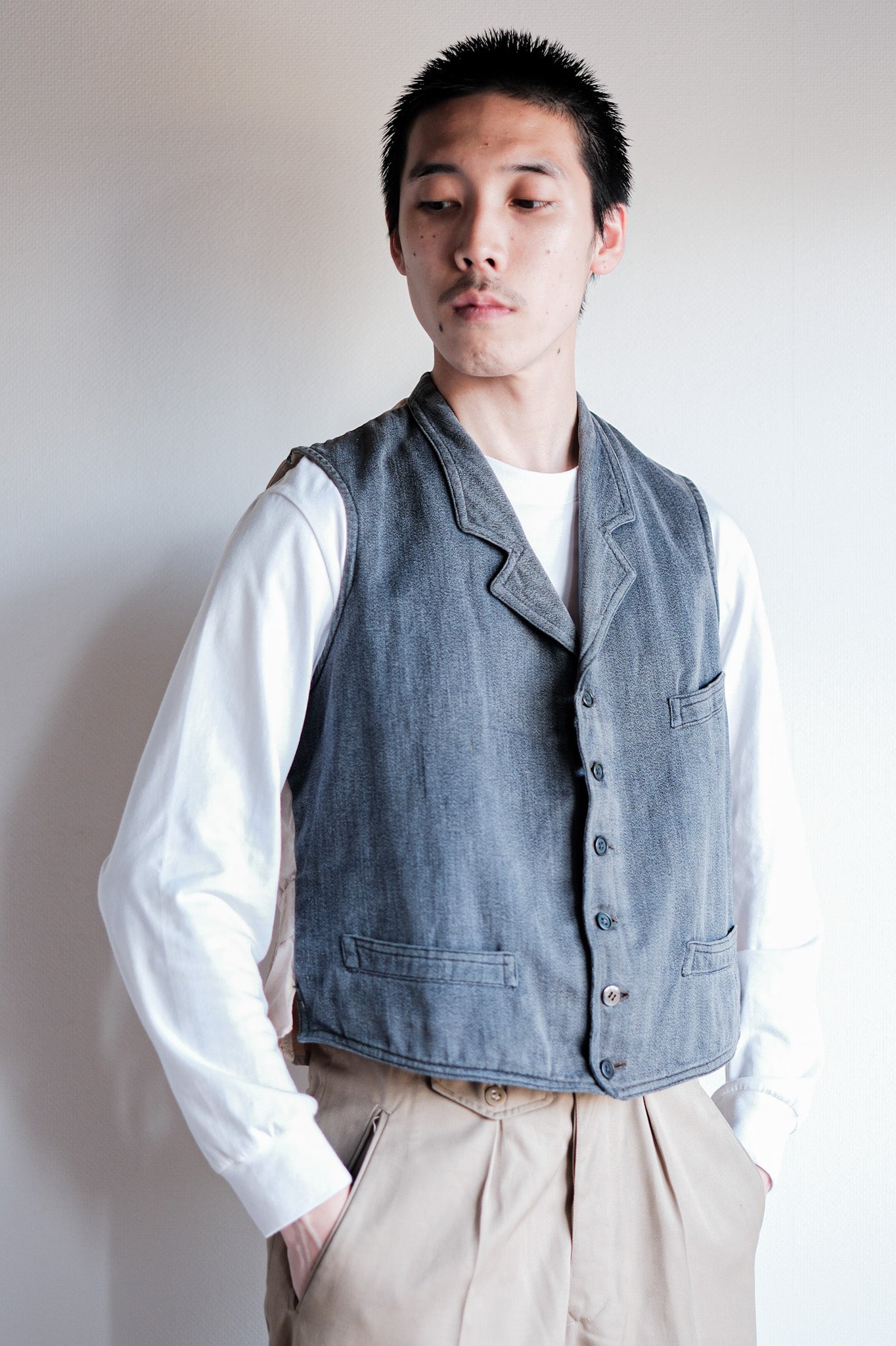 【~30's】French Vintage Salt & Pepper Cotton Work Gilet