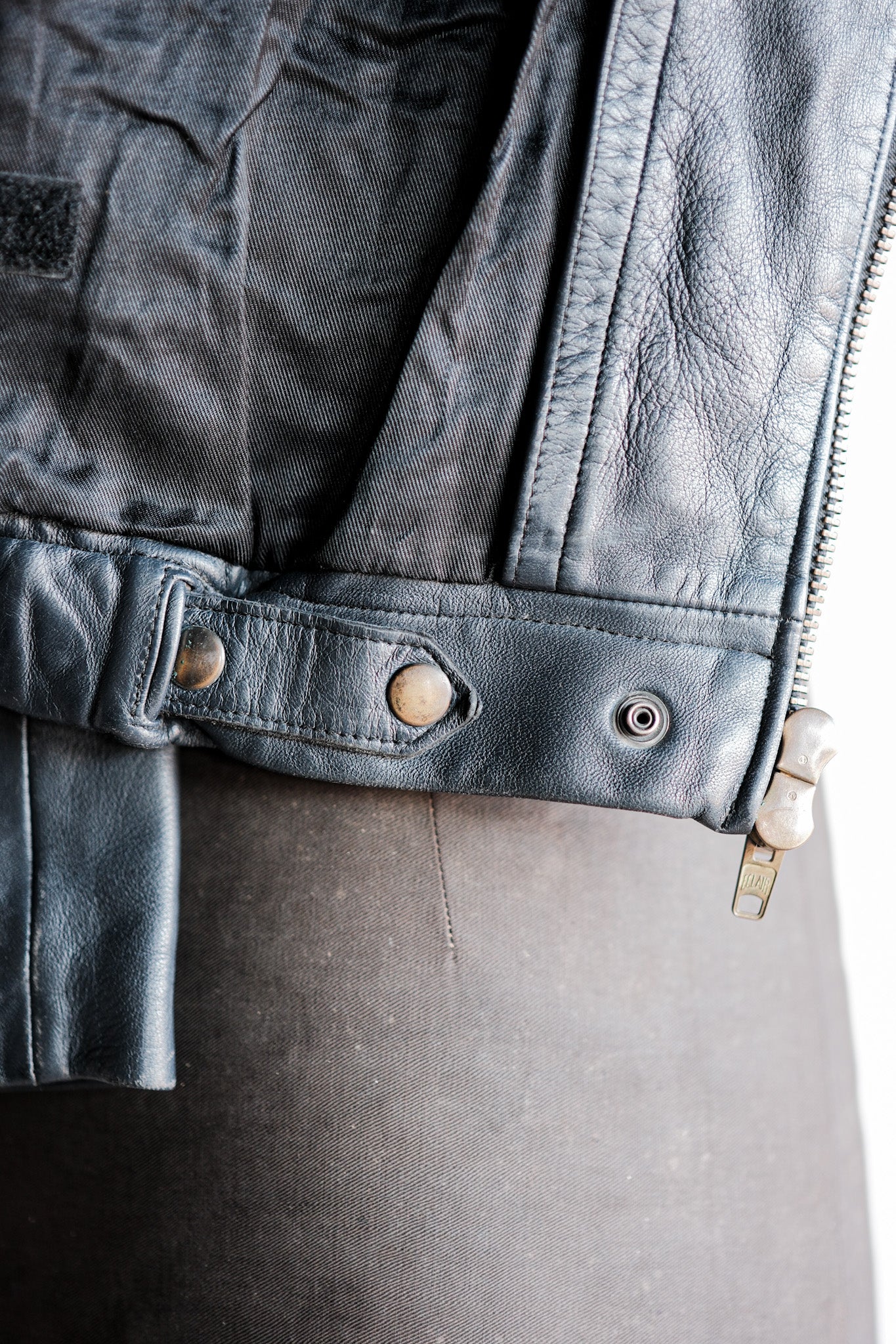 【~70's】French Air Force Pilot Leather Jacket With Chin Strap Size.100L