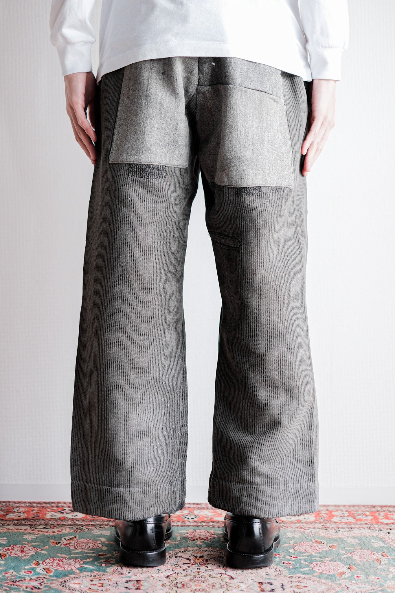 【~40's】French Vintage Gray Cotton Pique Work Pants "Patchwork"