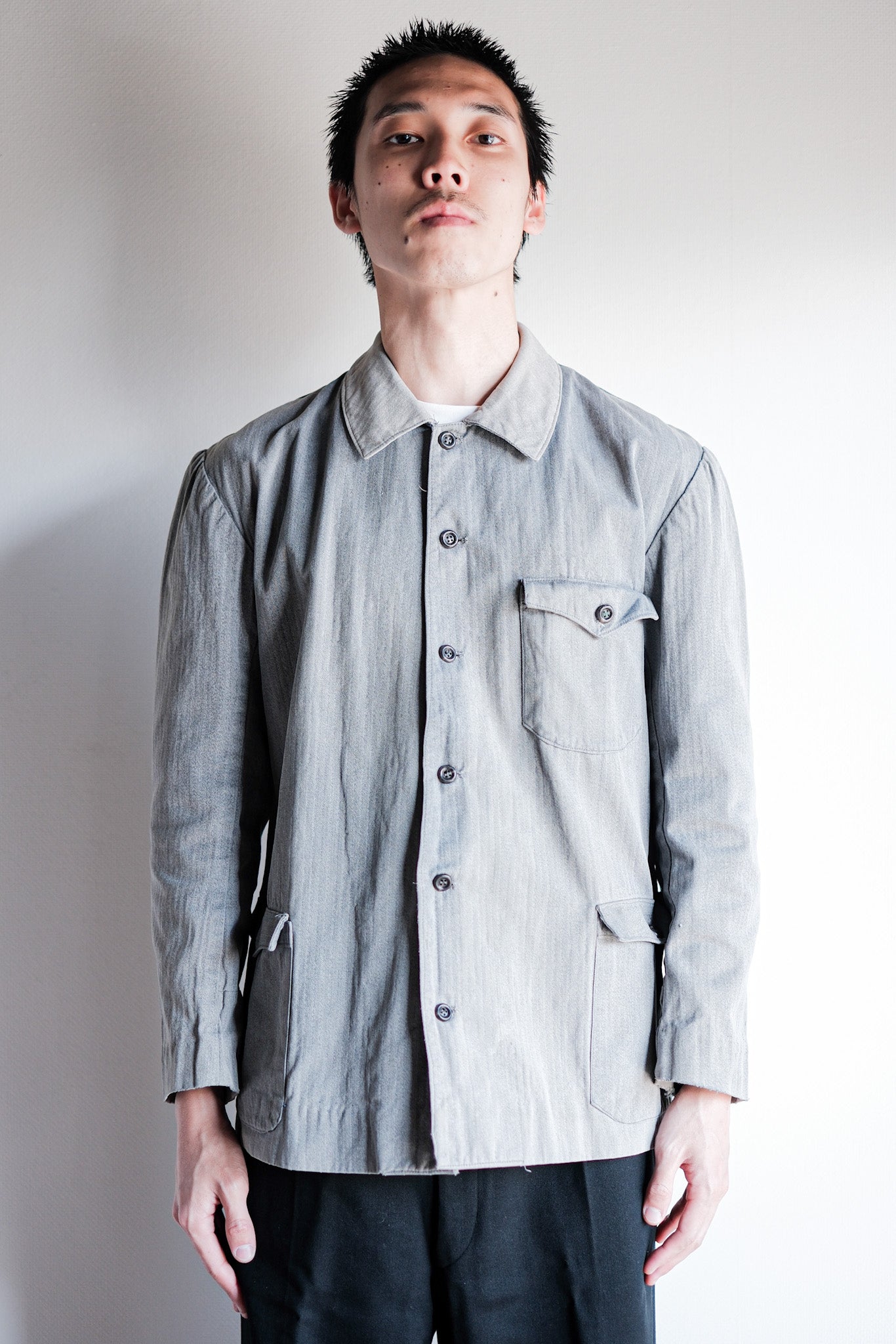 【~50's】Europe Vintage Salt & Pepper HBT Cotton Work Jacket "6 Buttons"