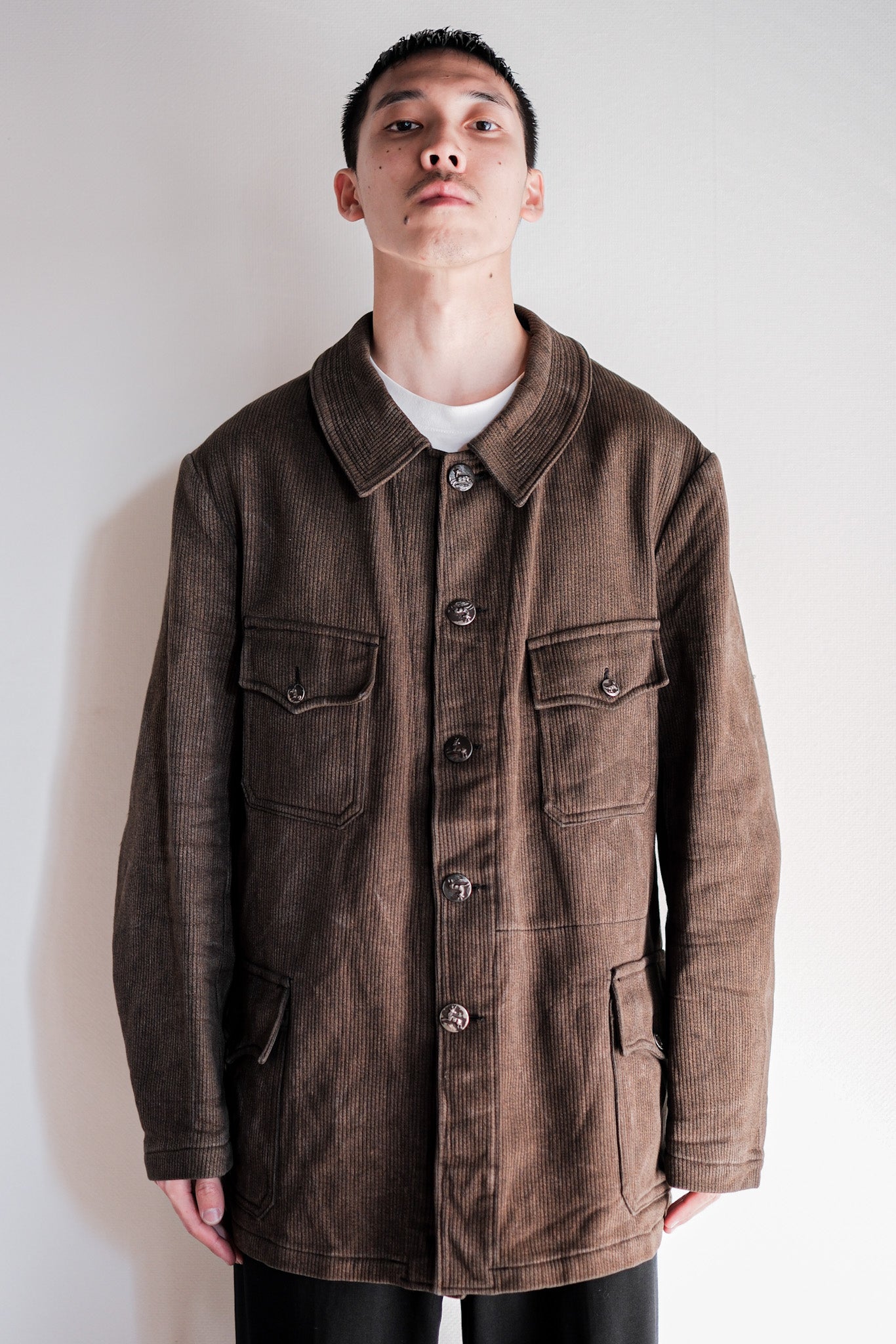 【~50's】French Vintage Brown Salt & Pepper Cotton Pique Hunting Jacket