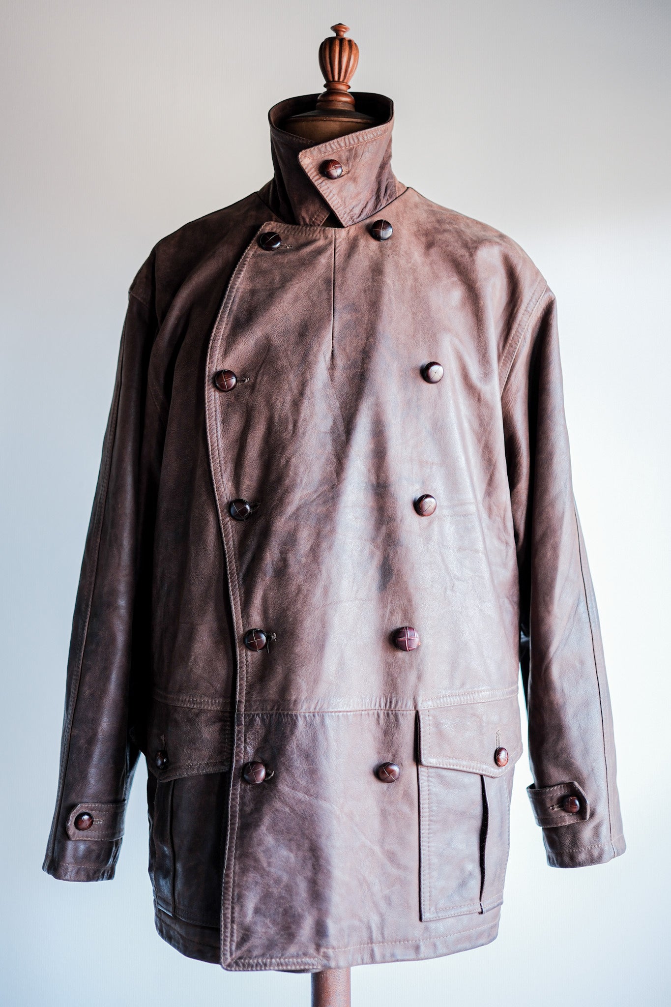 【~80's】Italian Vintage Double Breasted Leather Jacket Size.52