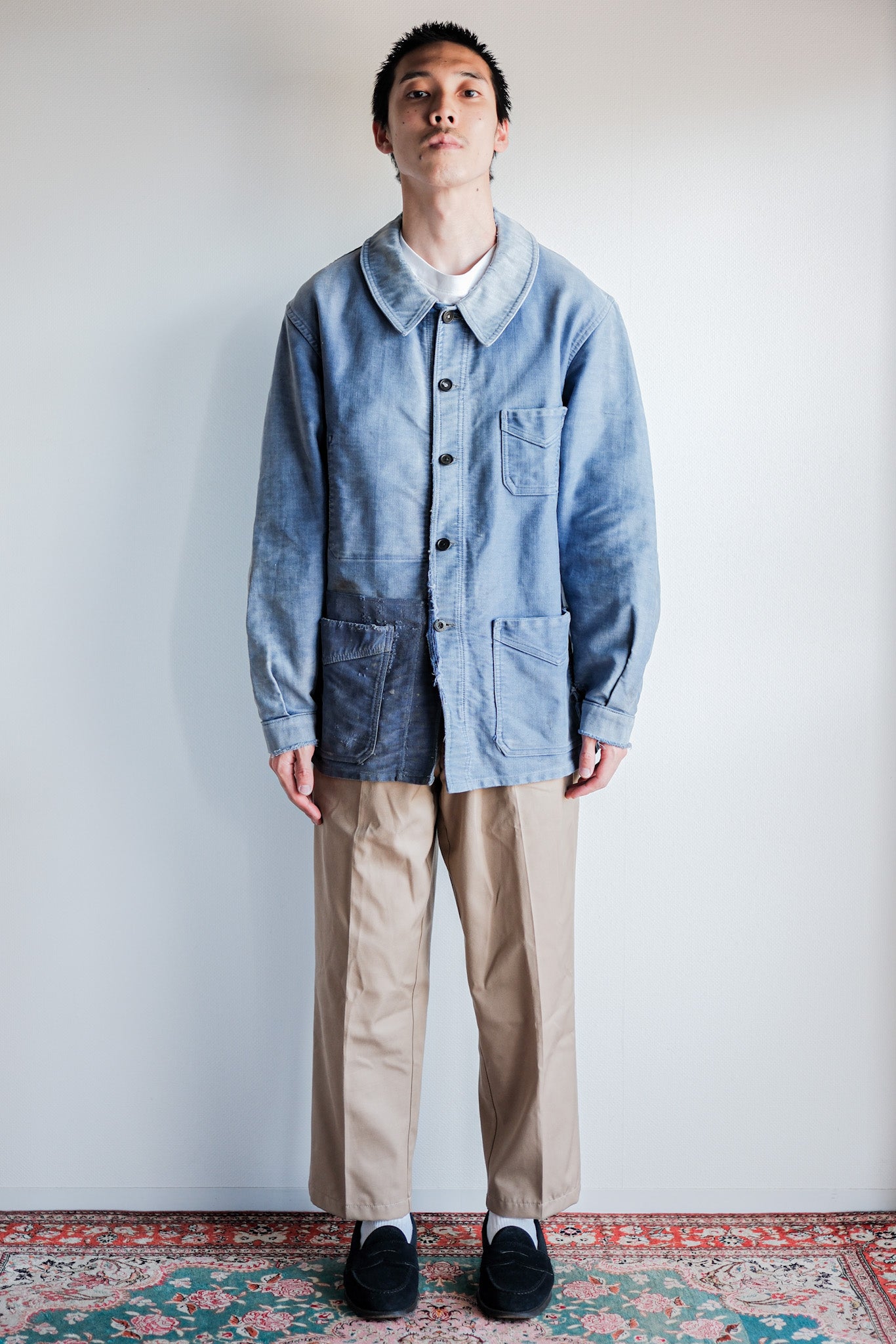 【~40's】French Vintage Blue Moleskin Work Jacket