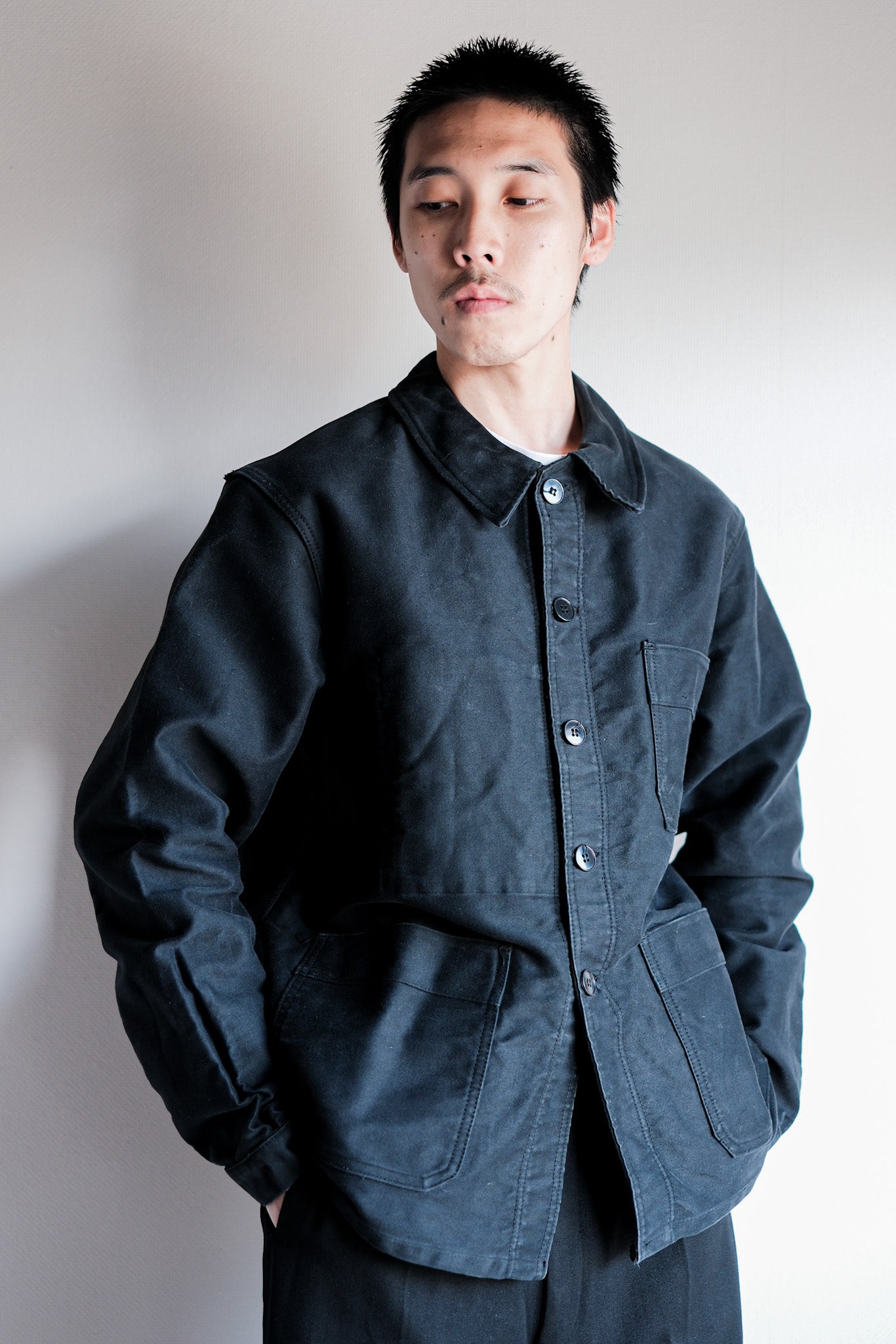 【~60's】French Vintage Black Moleskin Work Jacket "Le Mont St. Michel"