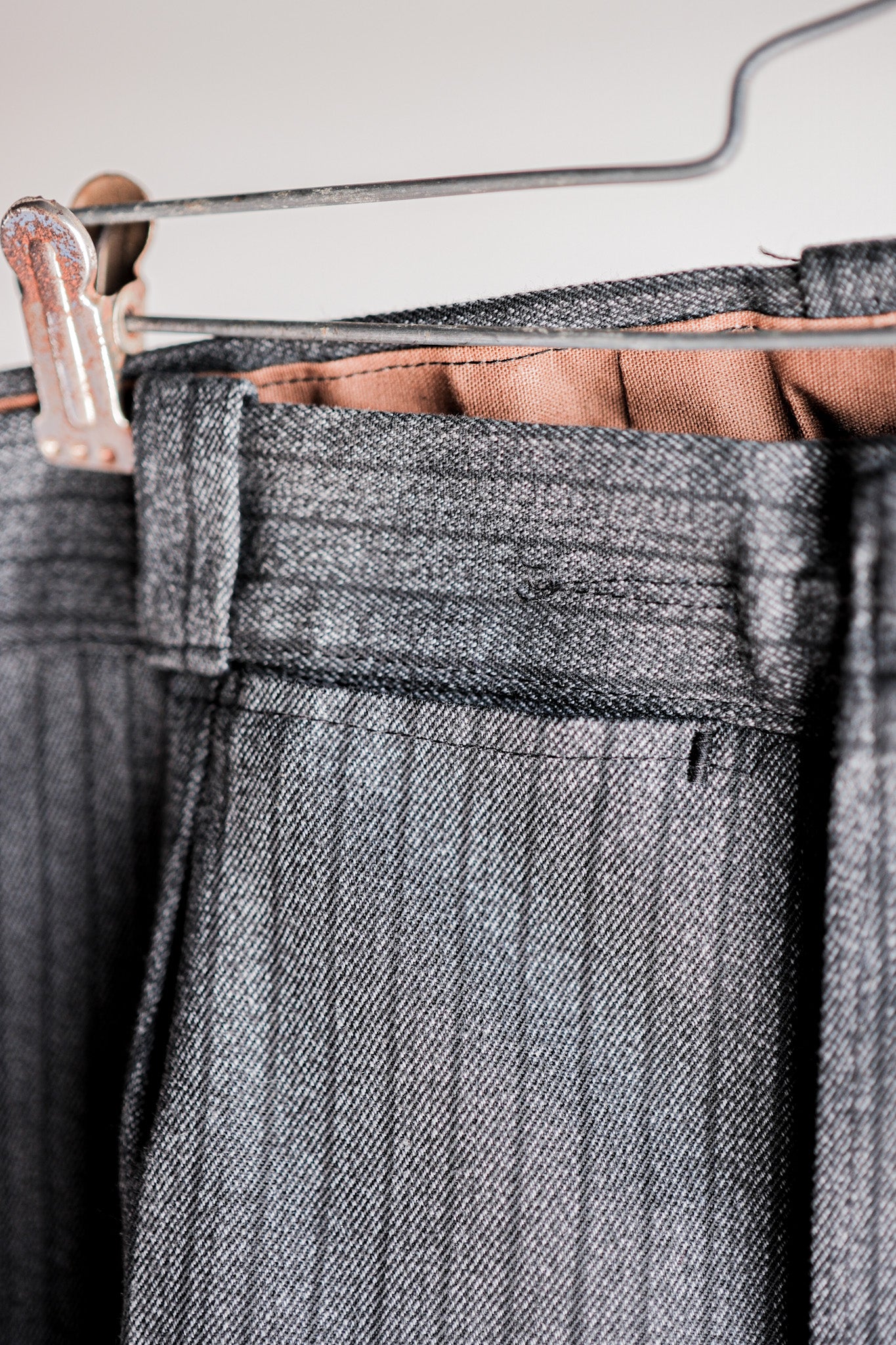 【~40's】French Vintage Salt & Pepper Cotton Striped Work Pants "Dead Stock"