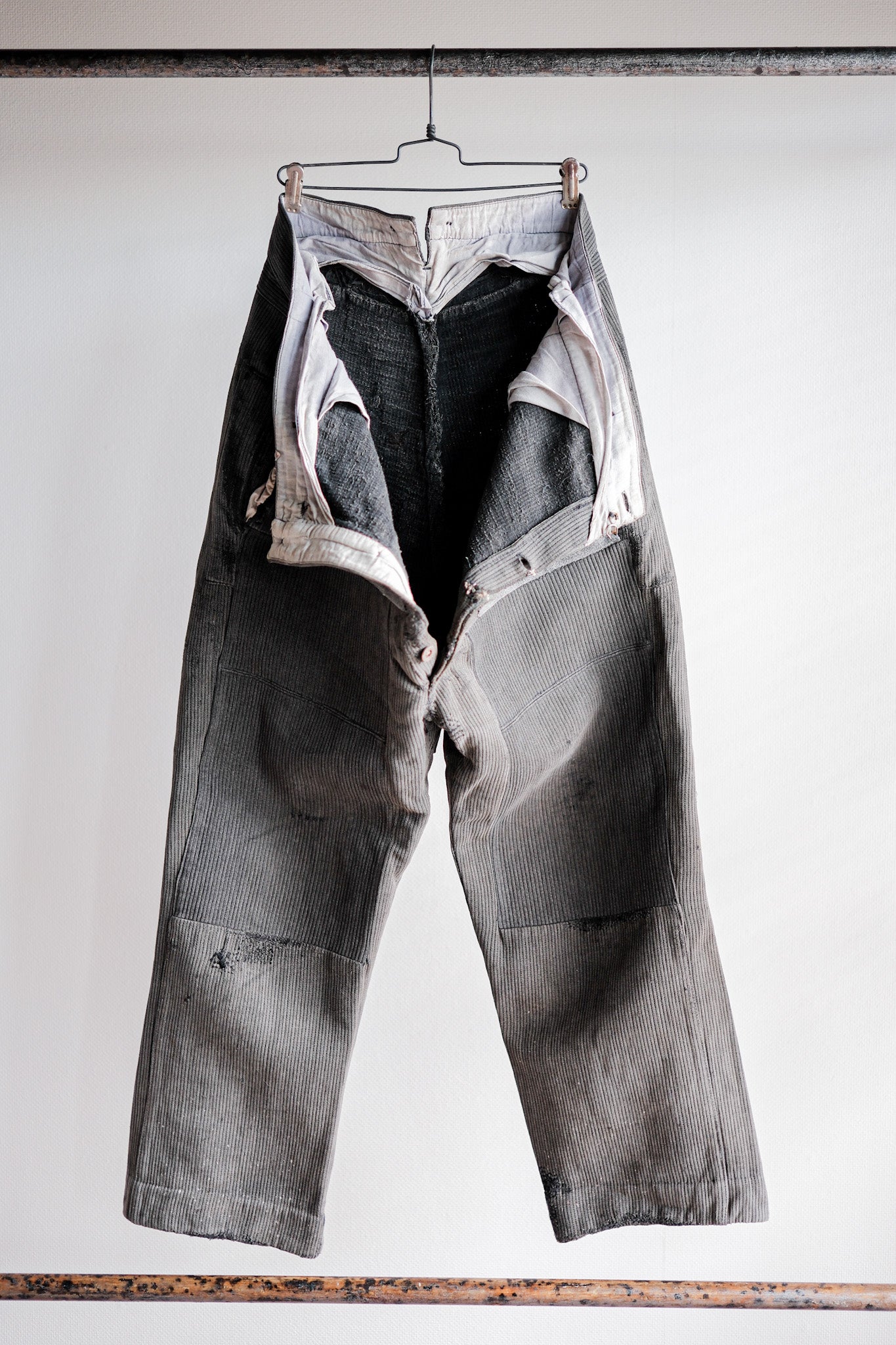 【~40's】French Vintage Gray Cotton Pique Work Pants "Patchwork"