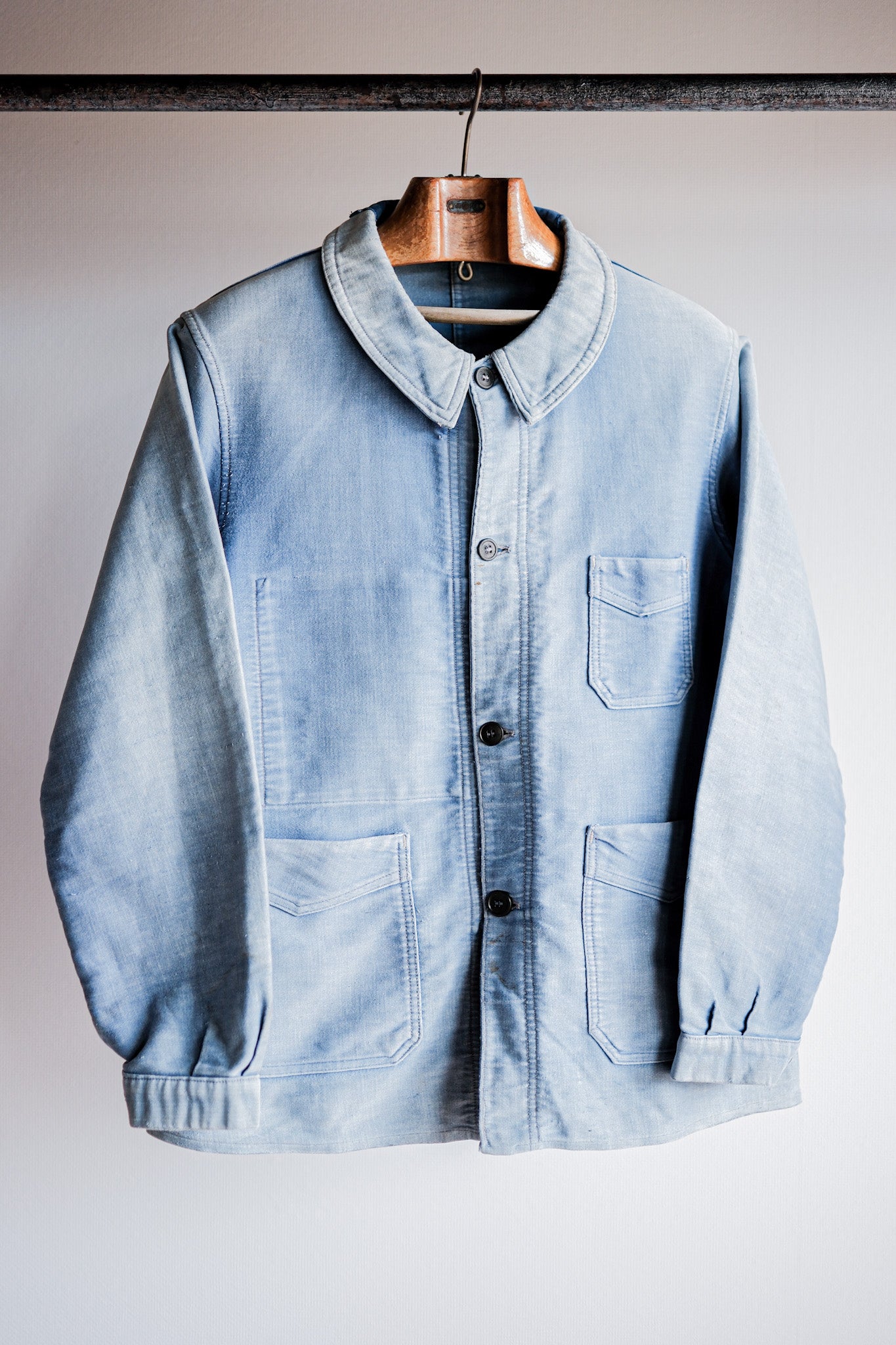 【~40's】French Vintage Blue Moleskin Work Jacket "4 Buttons"