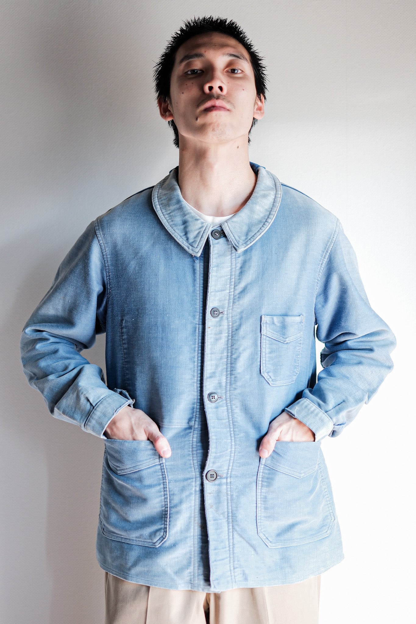【~40's】French Vintage Blue Moleskin Work Jacket "4 Buttons"