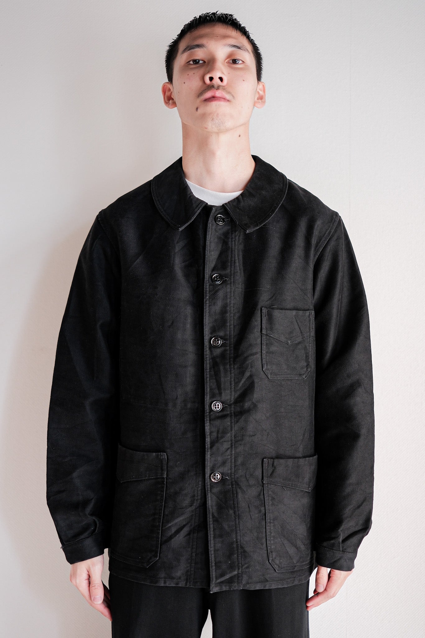 【~30's】French Vintage Black Moleskin Work Jacket "Le Mont St. Michel"