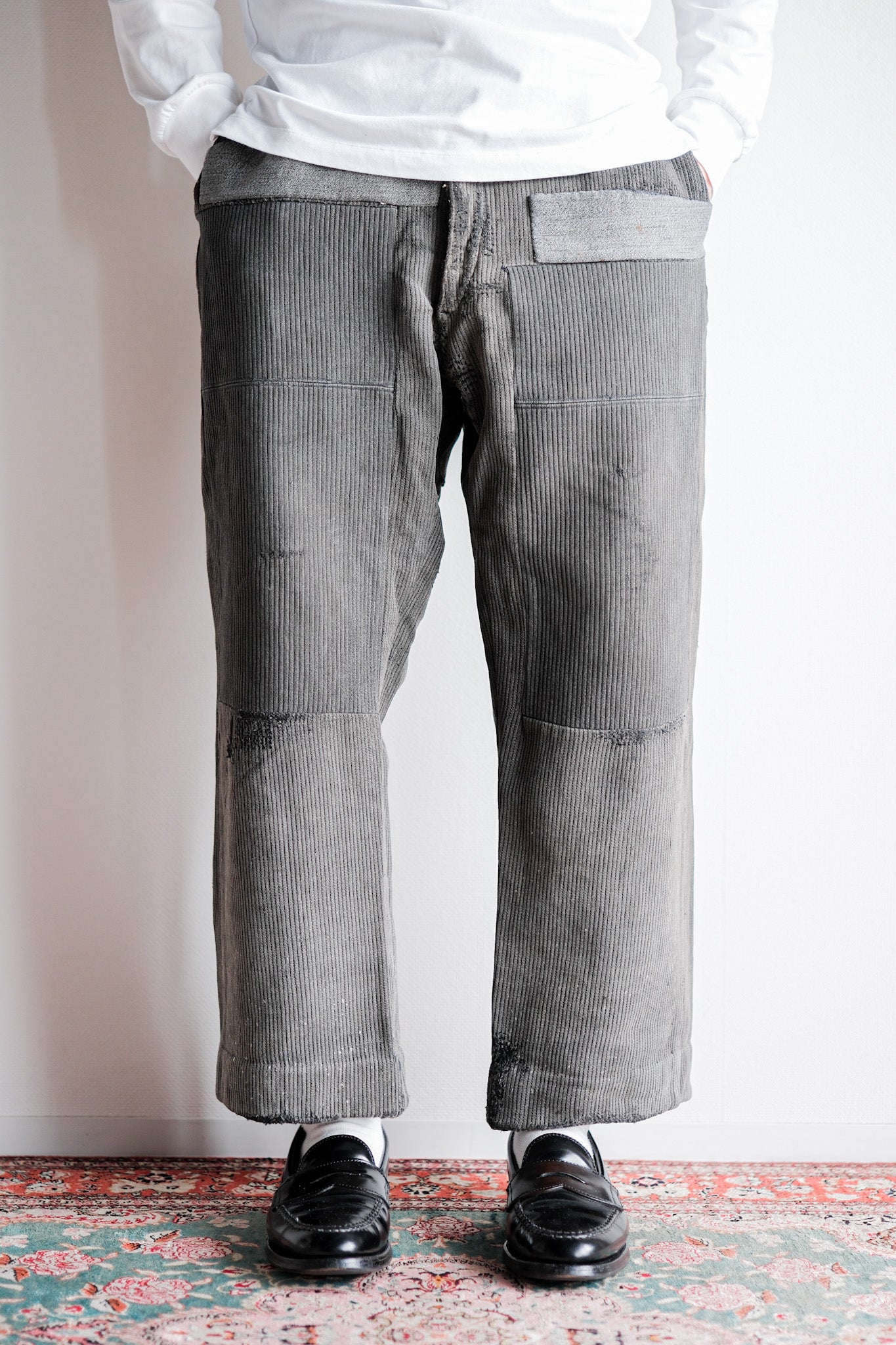 【~40's】French Vintage Gray Cotton Pique Work Pants "Patchwork"