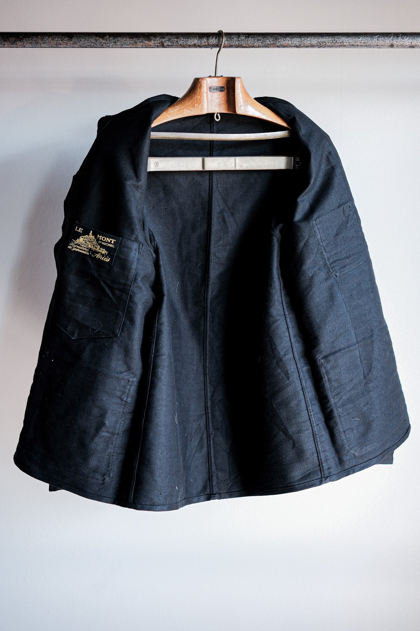 【~40's】French Vintage Black Moleskin Work Jacket "Le Mont St. Michel"