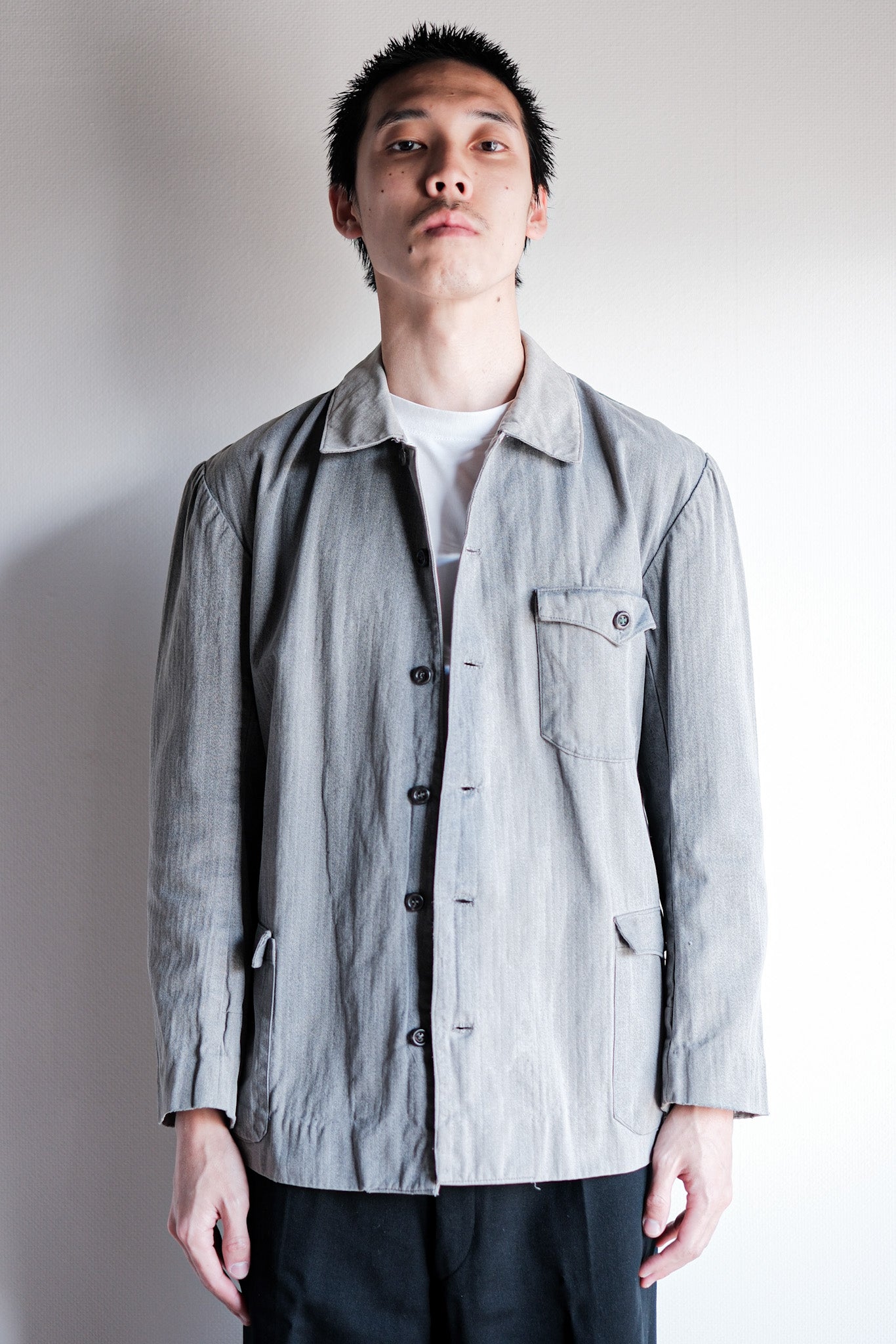 【~50's】Europe Vintage Salt & Pepper HBT Cotton Work Jacket "6 Buttons"