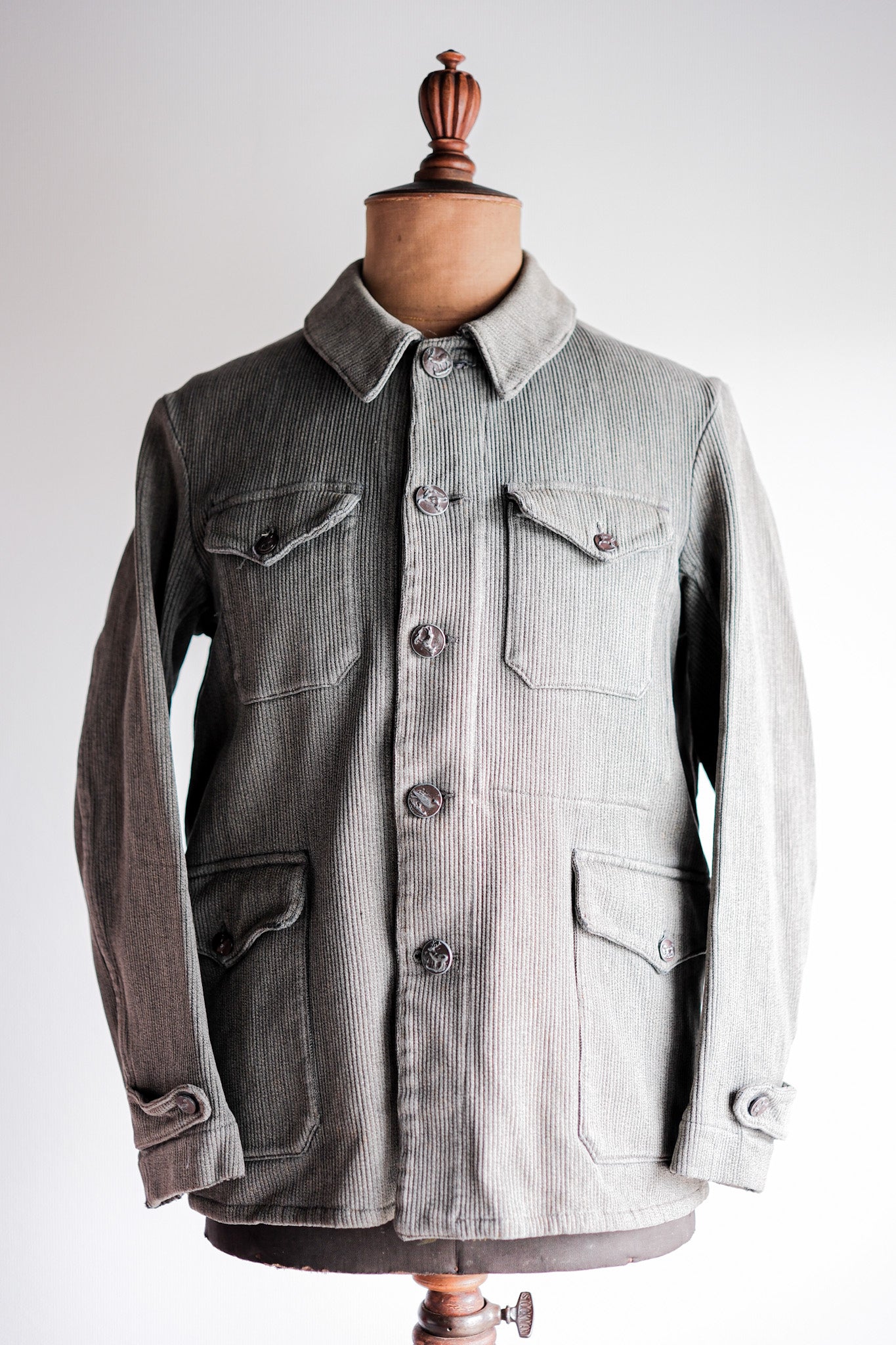 【~50's】French Vintage Gray Cotton Pique Hunting Jacket
