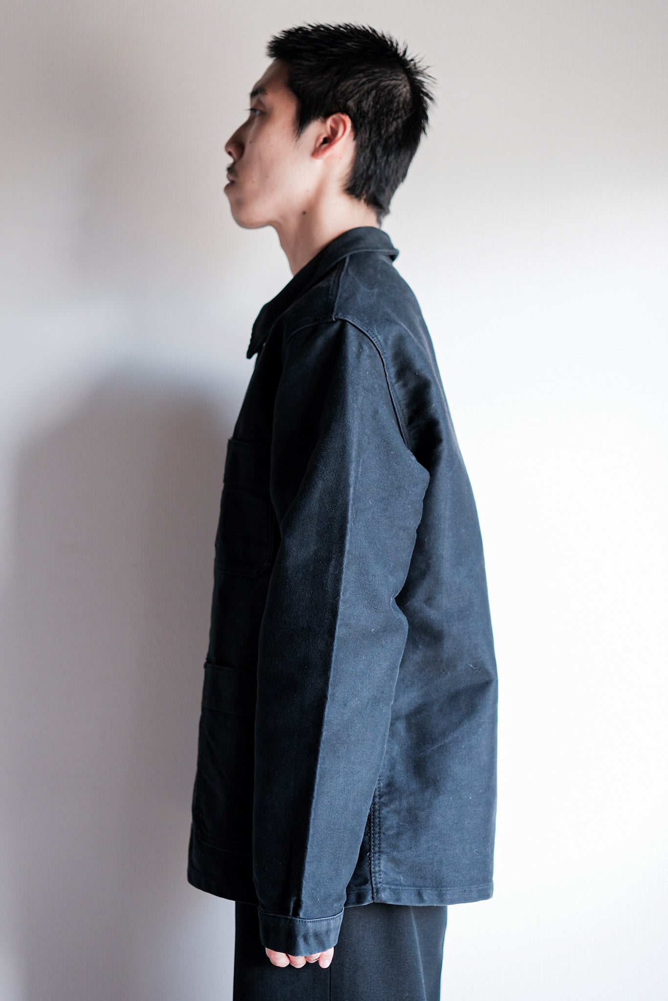 【~60's】French Vintage Black Moleskin Work Jacket "Le Mont St. Michel"