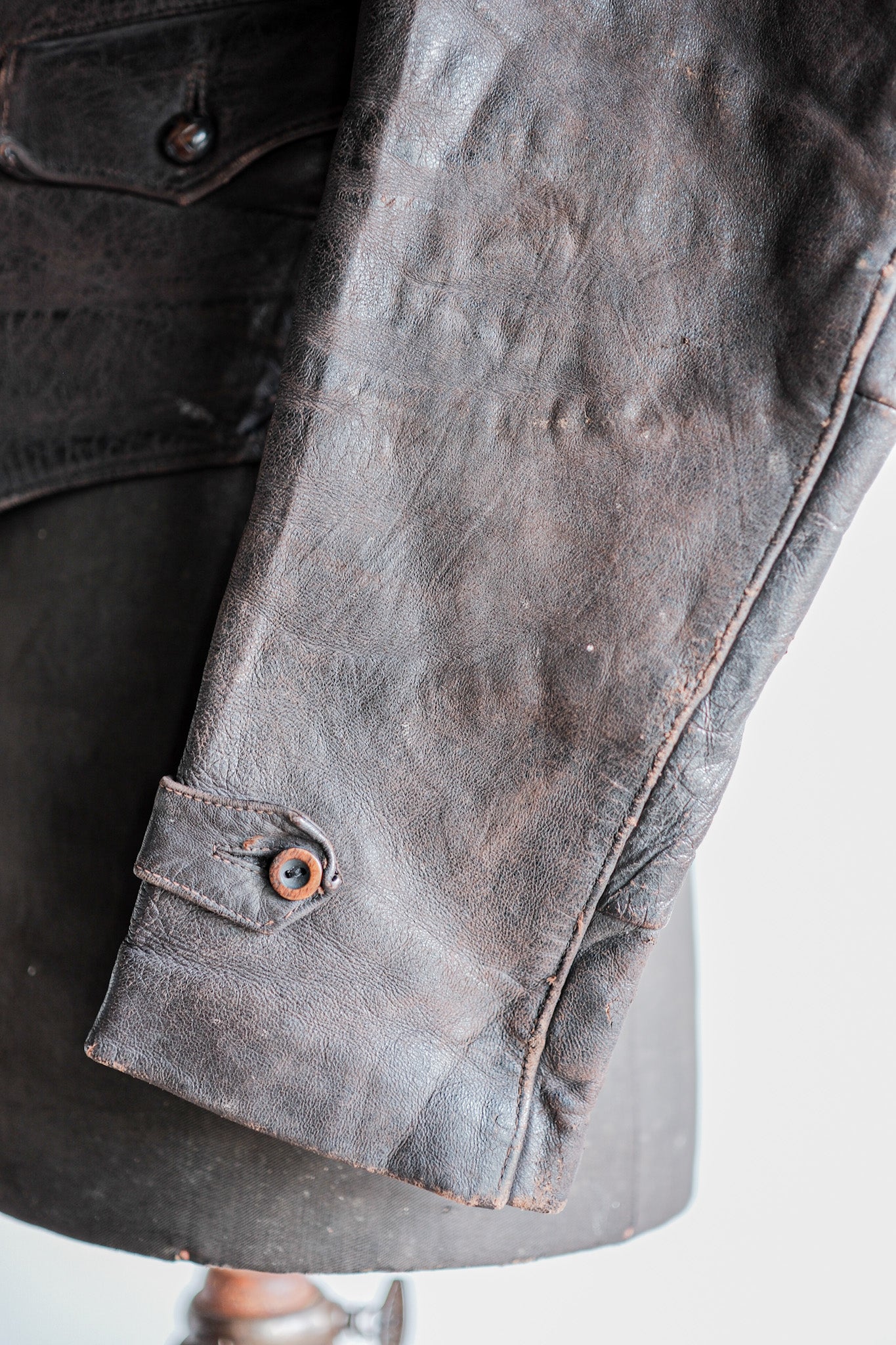 【~40's】German Vintage Double Breasted Motorcycle Leather Jacket