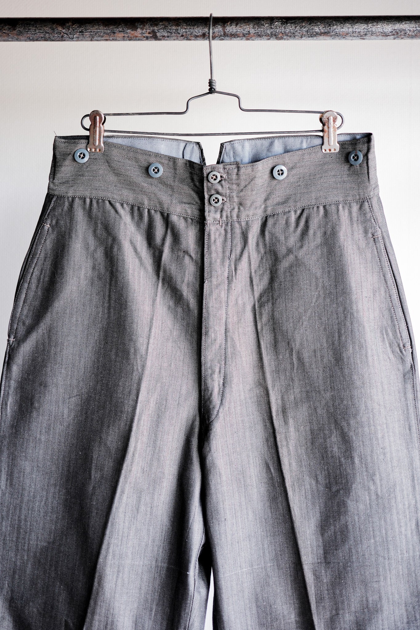 【~30's】French Vintage Salt & Pepper Cotton HBT Work Pants “Dead Stock”