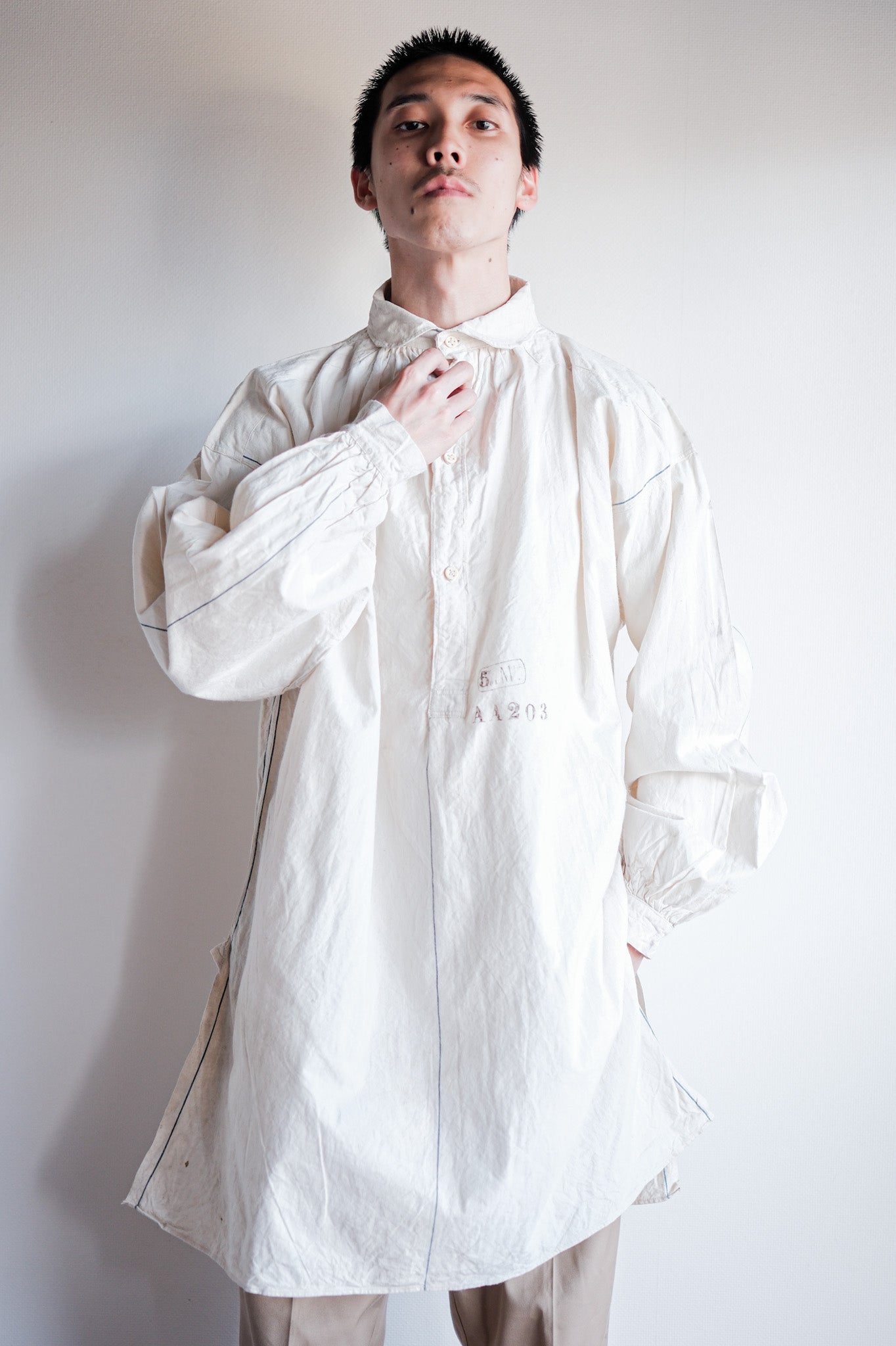 【Late 19th C】French Army of Africa Cotton Linen Coronial Shirt "Dead Stock"