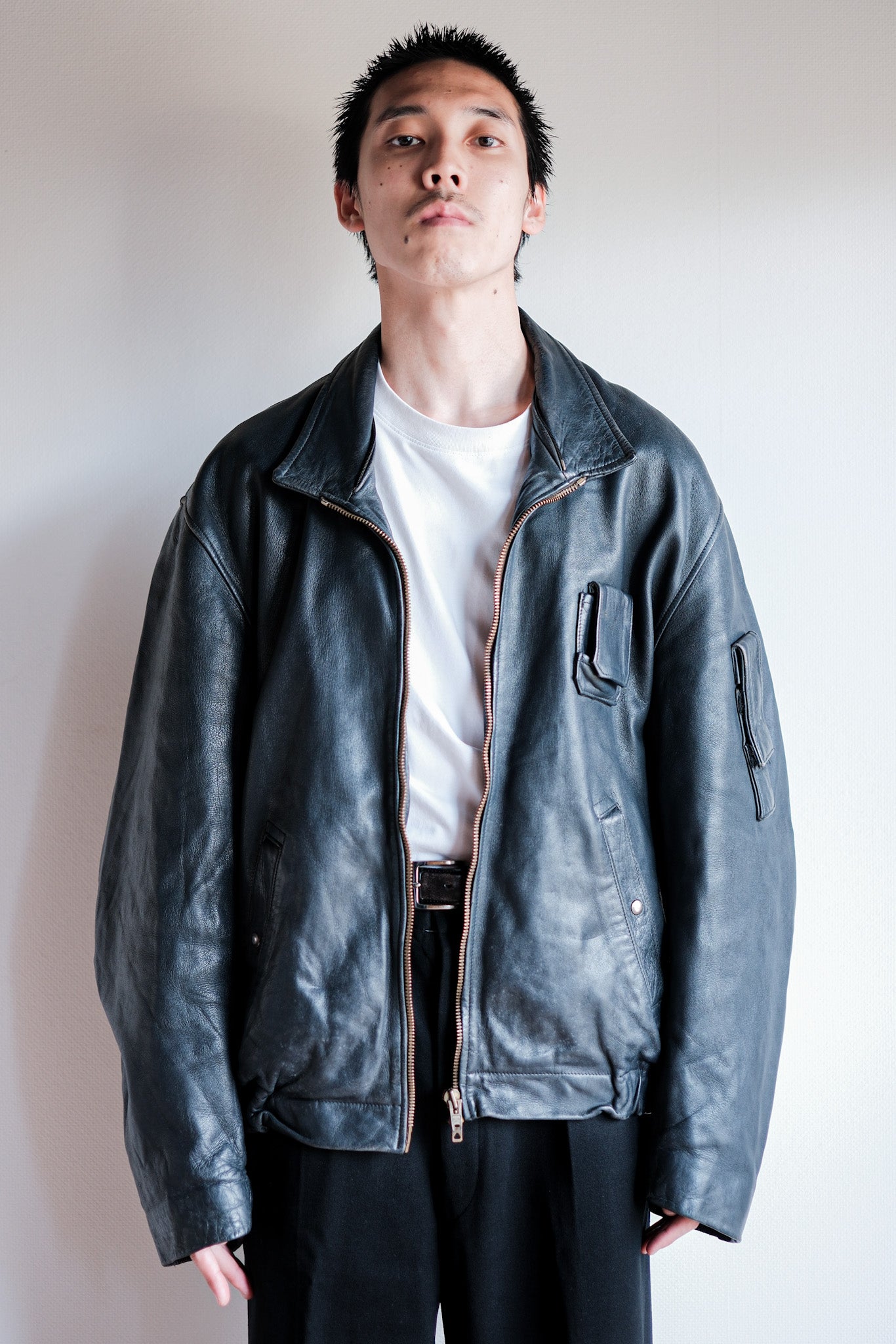 【~70's】French Air Force Pilot Leather Jacket Size.104L