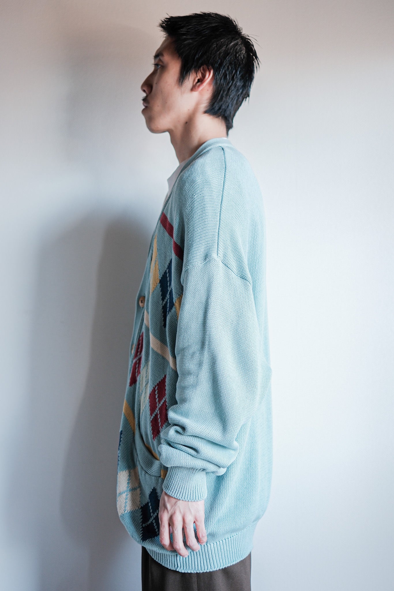 【~90's】Italian Vintage Cotton Argyle Cardigan