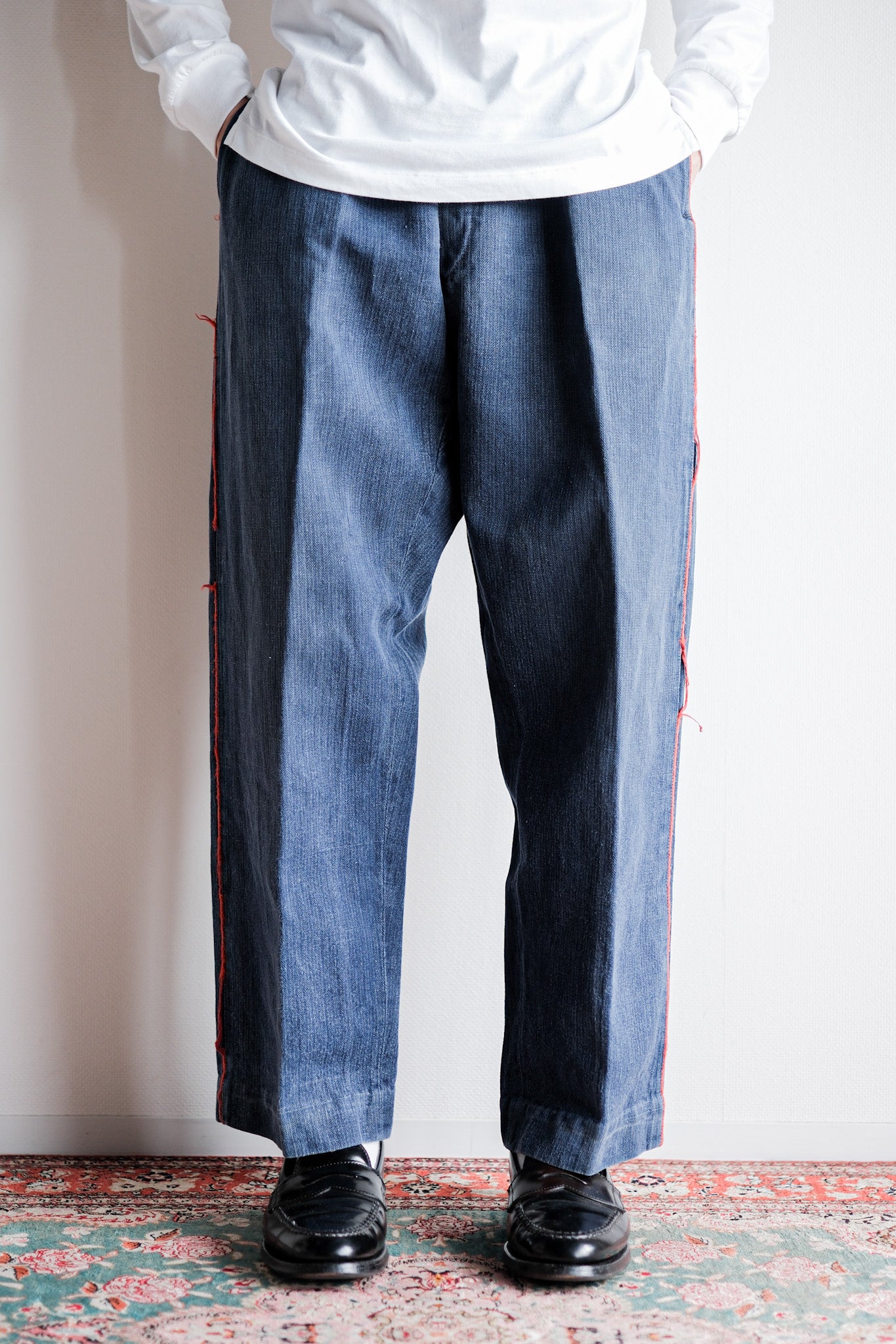 【Early 20th C】French Vintage Indigo HBT Linen Firefighter Trousers