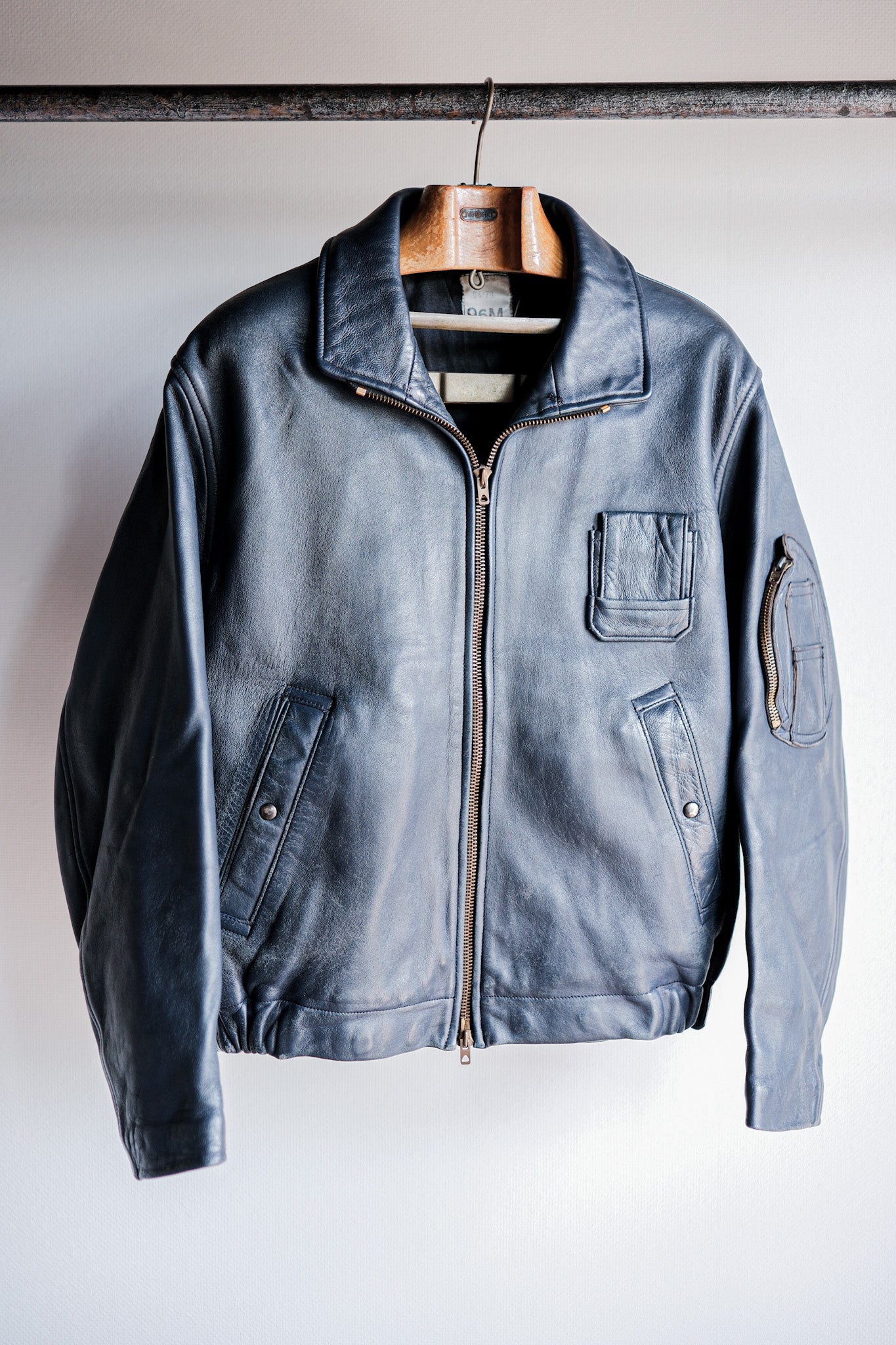 【~70's】French Air Force Pilot Leather Jacket Size.96M