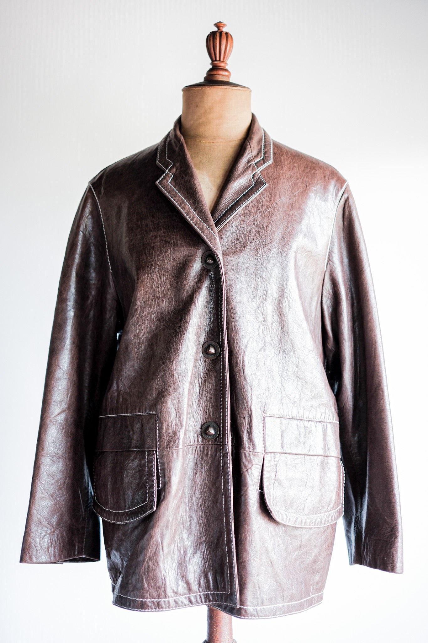 【~90’s】Old ANNE MARIE BERETTA Leather Tailored Jacket Size.T42