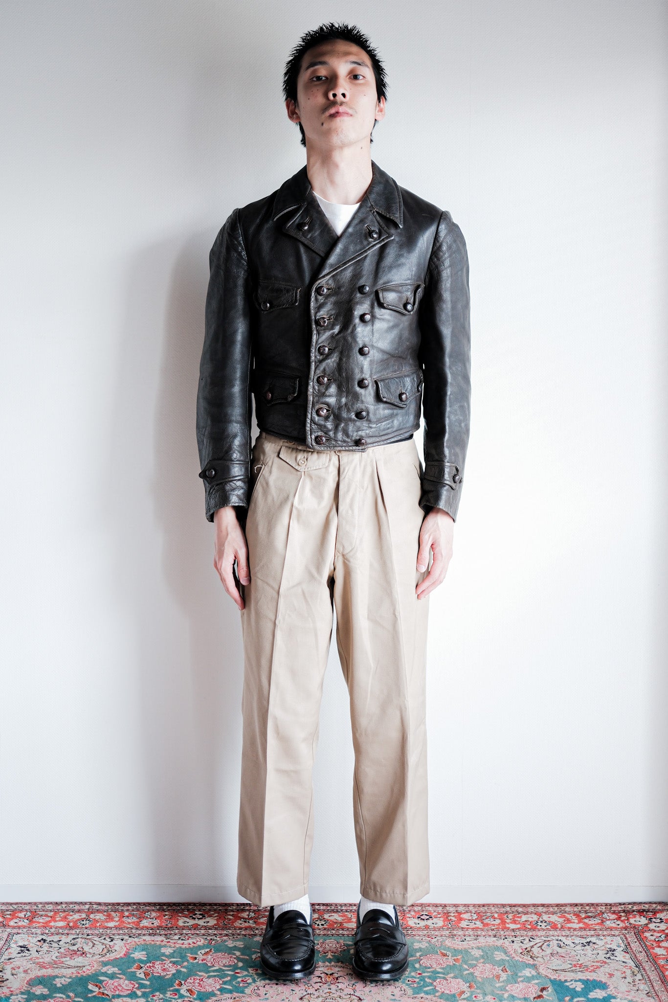 【~40's】German Vintage Double Breasted Motorcycle Leather Jacket