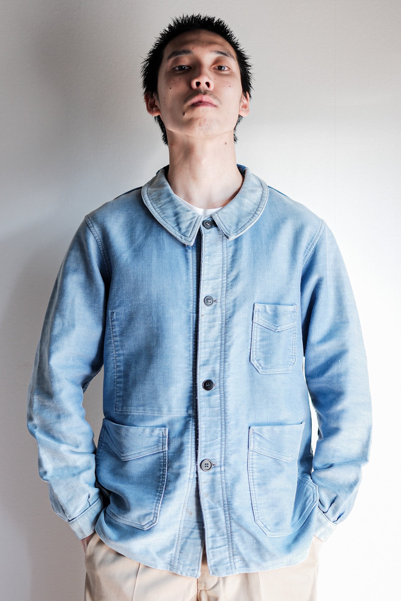 【~40's】French Vintage Blue Moleskin Work Jacket "4 Buttons"