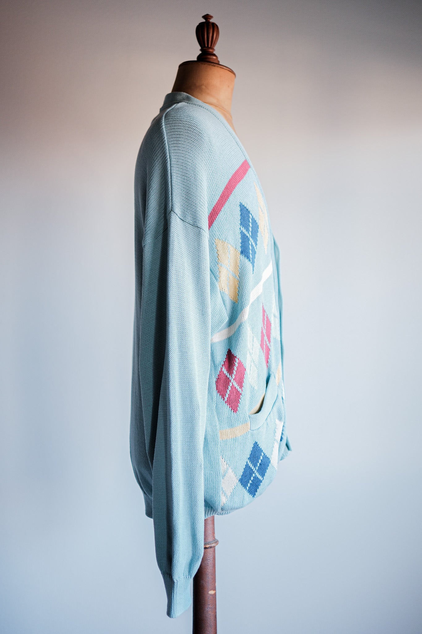 【~90's】Italian Vintage Cotton Argyle Cardigan